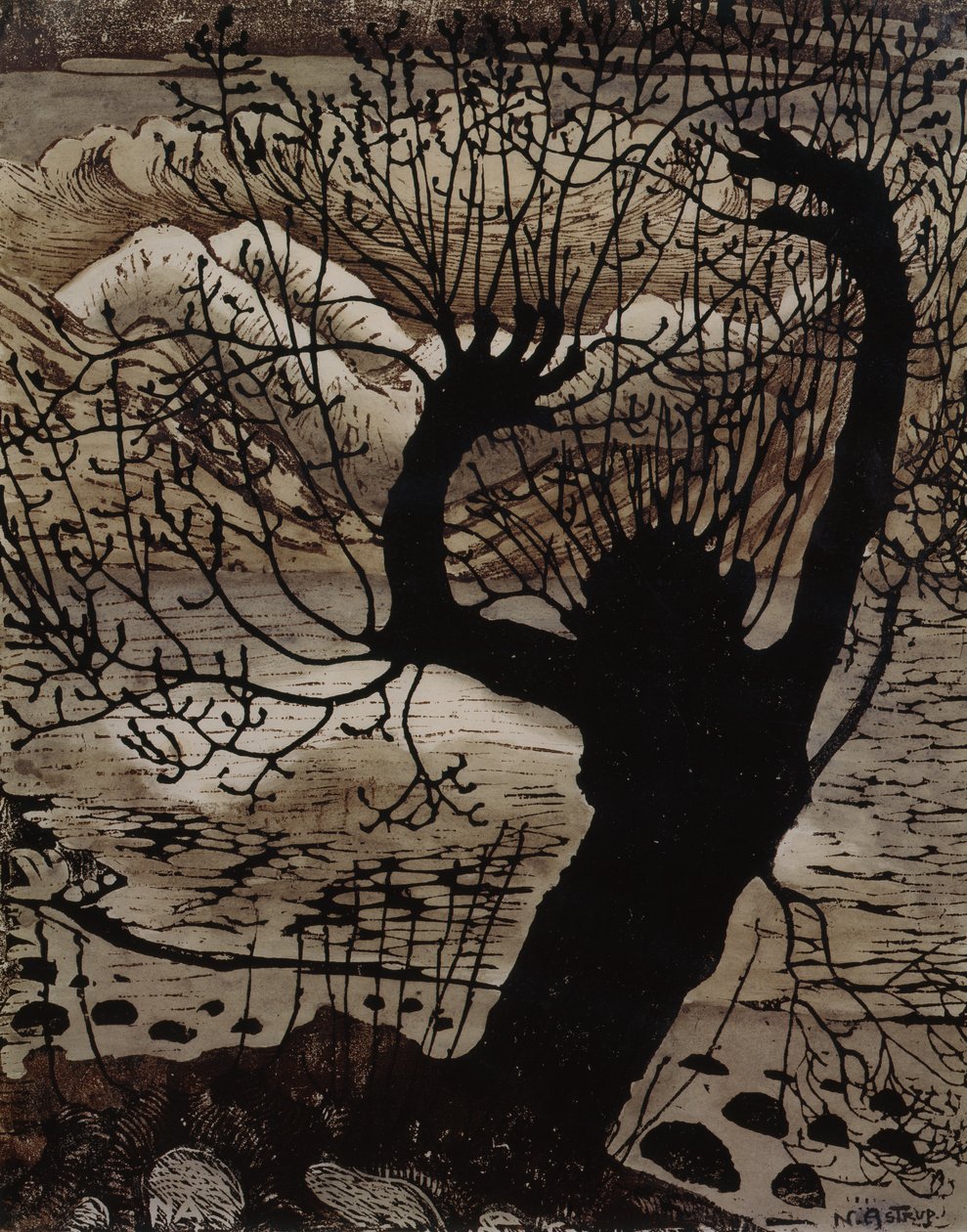 Jarní noc a vrba (olej na plátně) od Nikolai Astrup