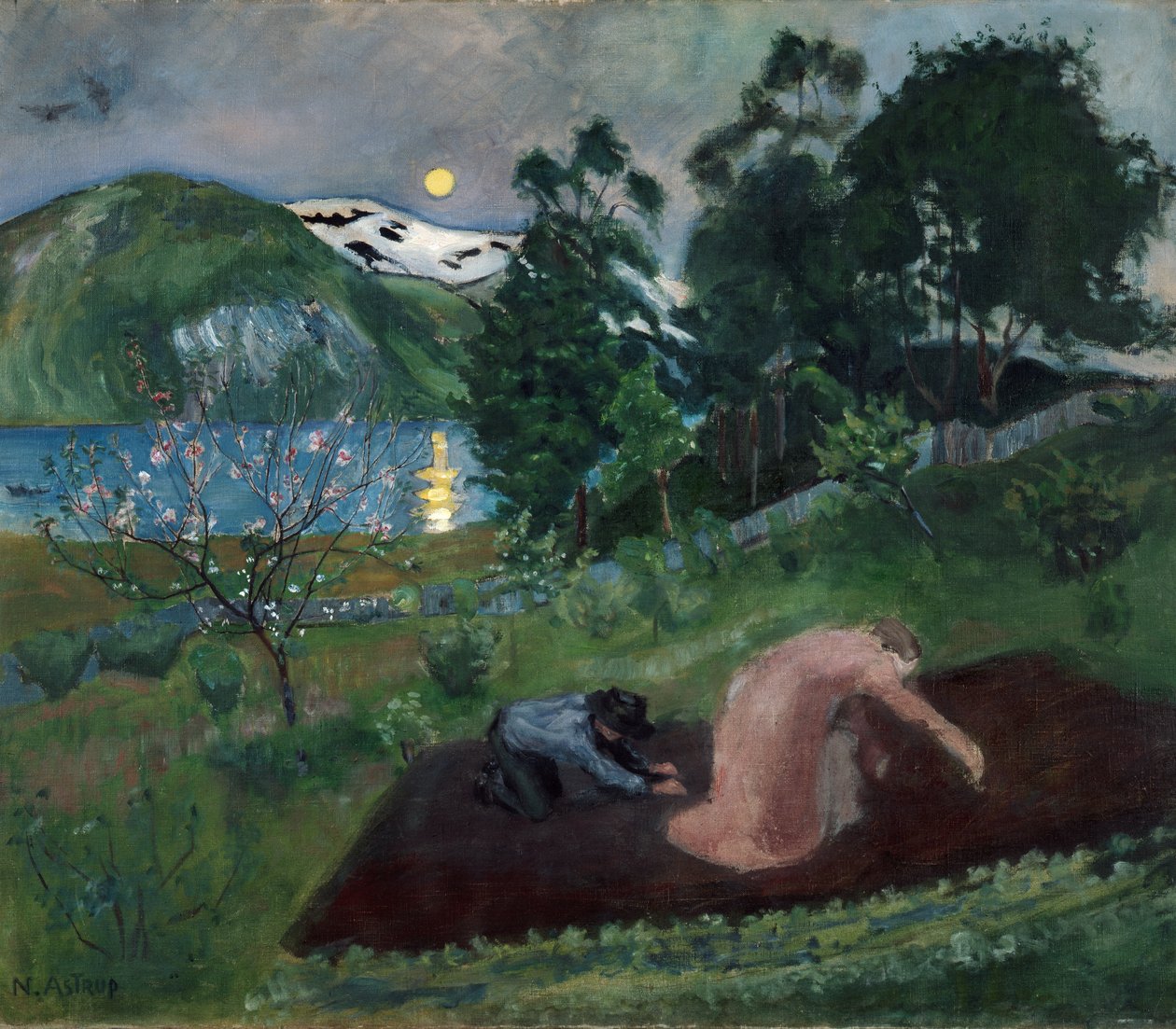 Jarní noc na zahradě (Noční práce na zahradě) od Nikolai Astrup