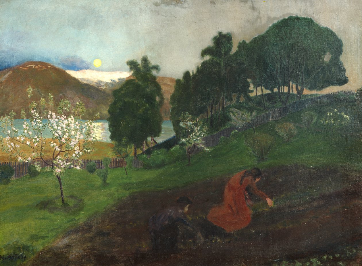 Jarní noc na zahradě (Noční práce na zahradě) od Nikolai Astrup