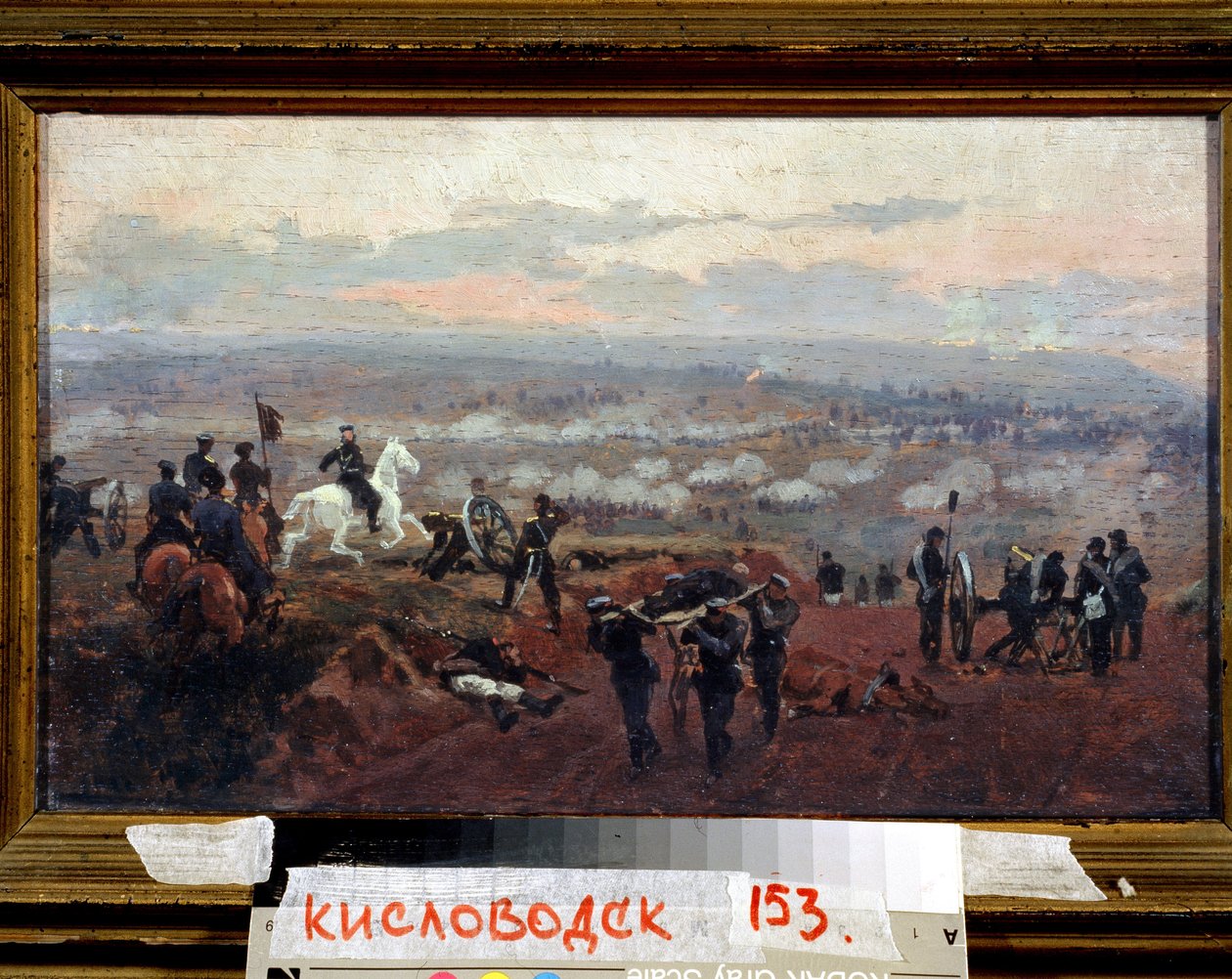 Útok na zelené kopce - epizoda z krymské války (1853-1856) - obraz Nikolaje Dmitrieviče Dmitrieva Orenbourgského (Dmitriev-Orenbourgsky nebo Dmitriev Orenburgsky nebo Dmitriev-Orenburgsky) (1837-1898), olej na dřevě od Nikolai Dmitrievich Dmitriev Orenburgsky