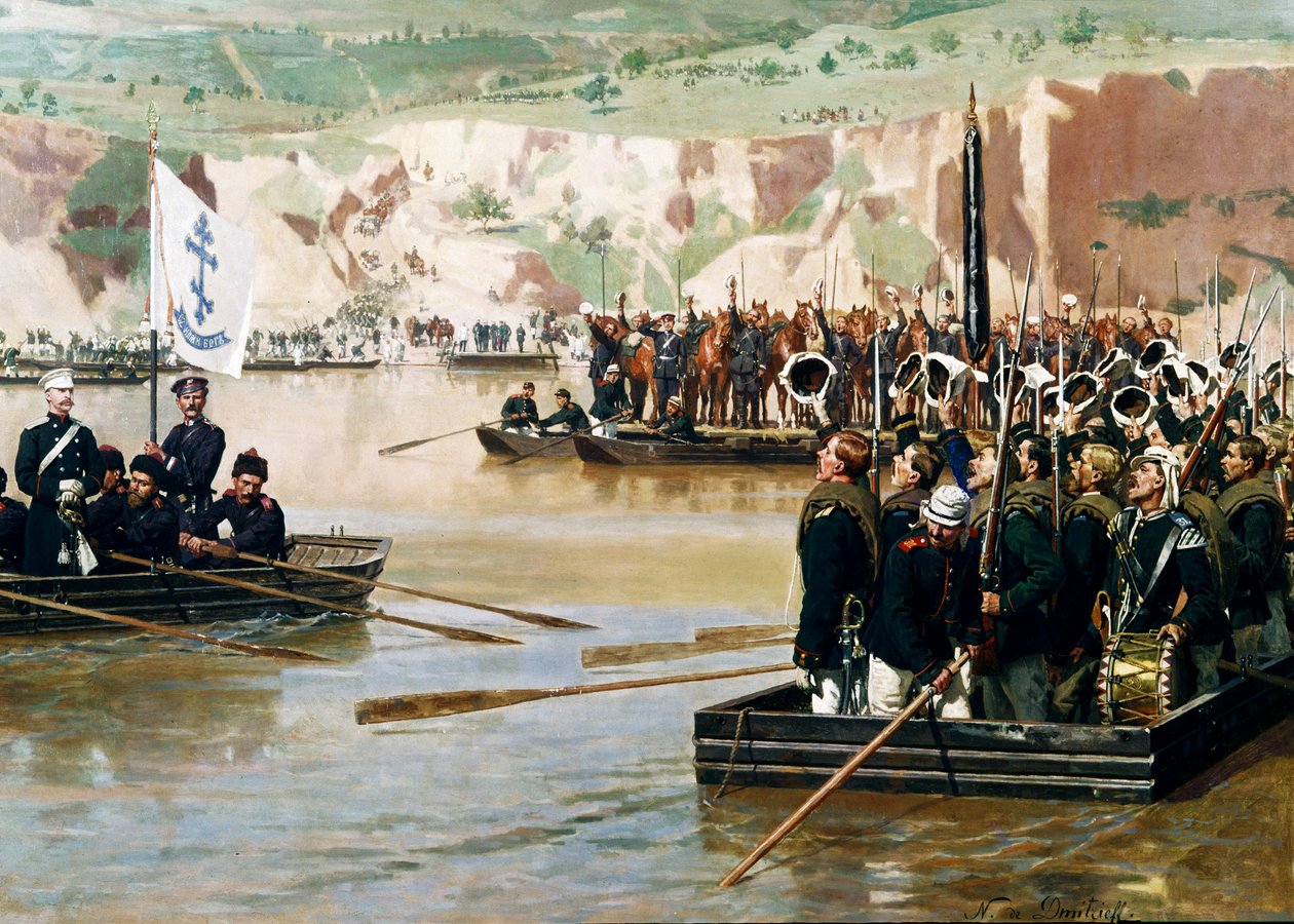 Rusové překročili Dunaj u Svishtova v červnu 1877 od Nikolai Dmitrievich Dmitriev Orenburgsky