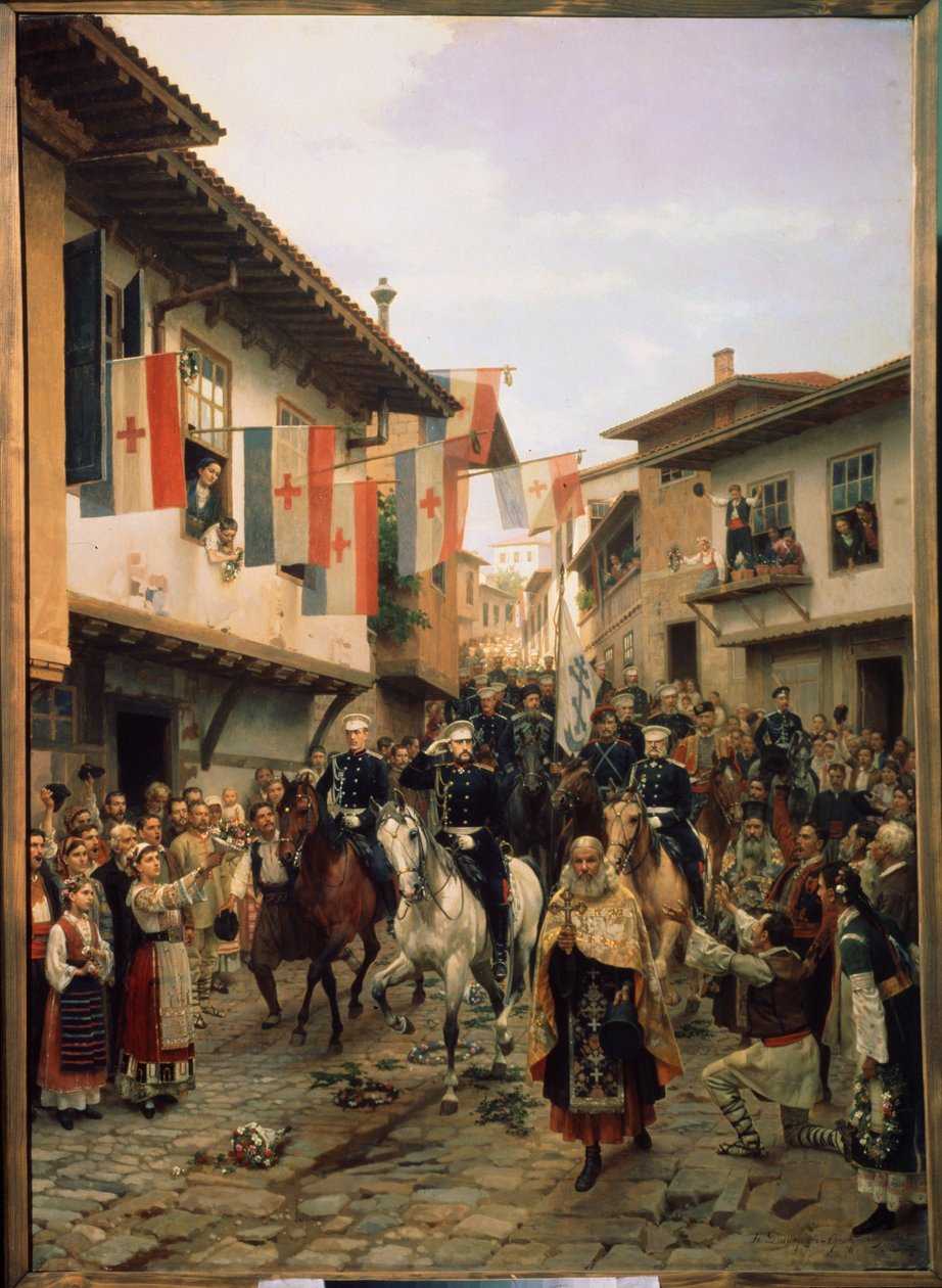Rusko-turecká (rusko-turecká) válka 1877-1878: ""Velkovévoda (velkovévoda) Nicholas Nikolajevič Ruska (Nicholas Nicolaievich starší) (1831-1891) ve Veliko Tarnovo dne 06.03.1877 v Bulharsku" " Obraz Nikolaje Dmitrieviče Dmitrieva Orenburgského (D od Nikolai Dmitrievich Dmitriev Orenburgsky