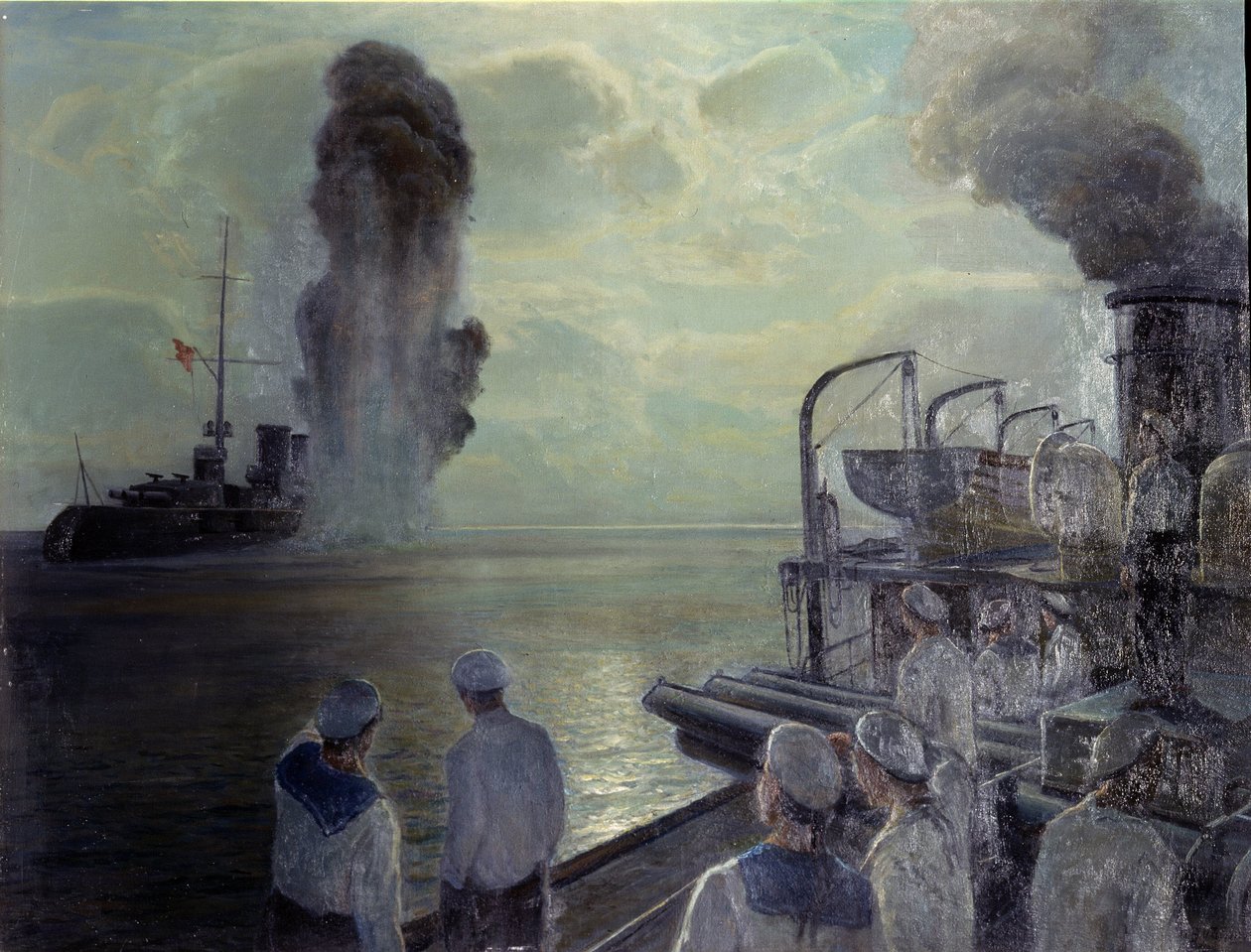 Ruská revoluce 1917: Ruská černomořská flotila potápějící své vlastní lodě 18. června 1918. (Samostatné potopení Černomořské flotily 18. června 1918). Obraz Nikolaje Eviampieviče Bublikova (1871-1942), olej na plátně od Nikolai Evlampievich Bublikov