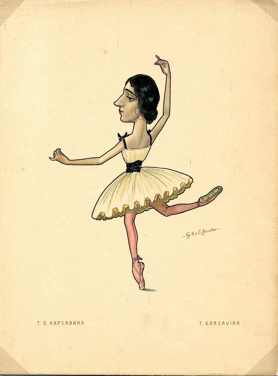 Baletní tanečnice Tamara Karsavina Od: Ruský balet v karikaturách, 1902-1905 od Nikolai Gustavovich Legat