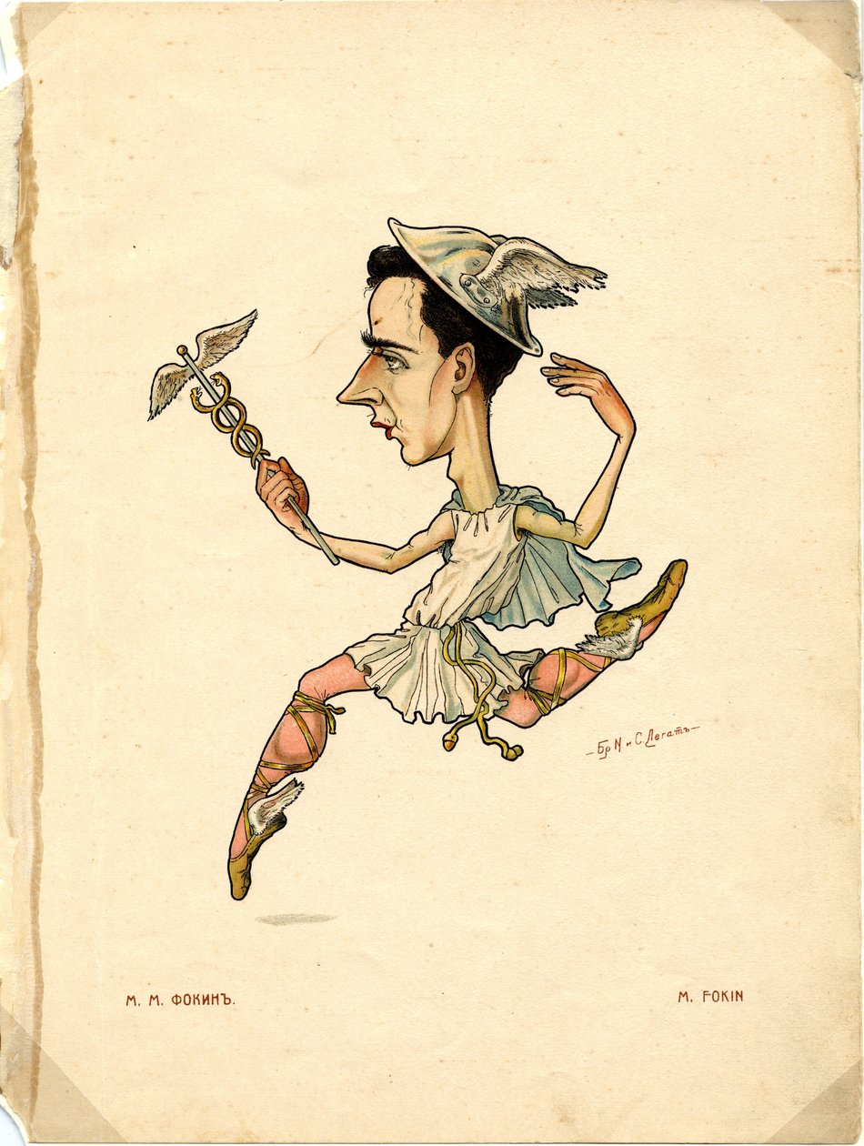 Baletní tanečník a choreograf Michel Fokine Od: Ruský balet v karikaturách, 1902-1905 od Nikolai Gustavovich Legat
