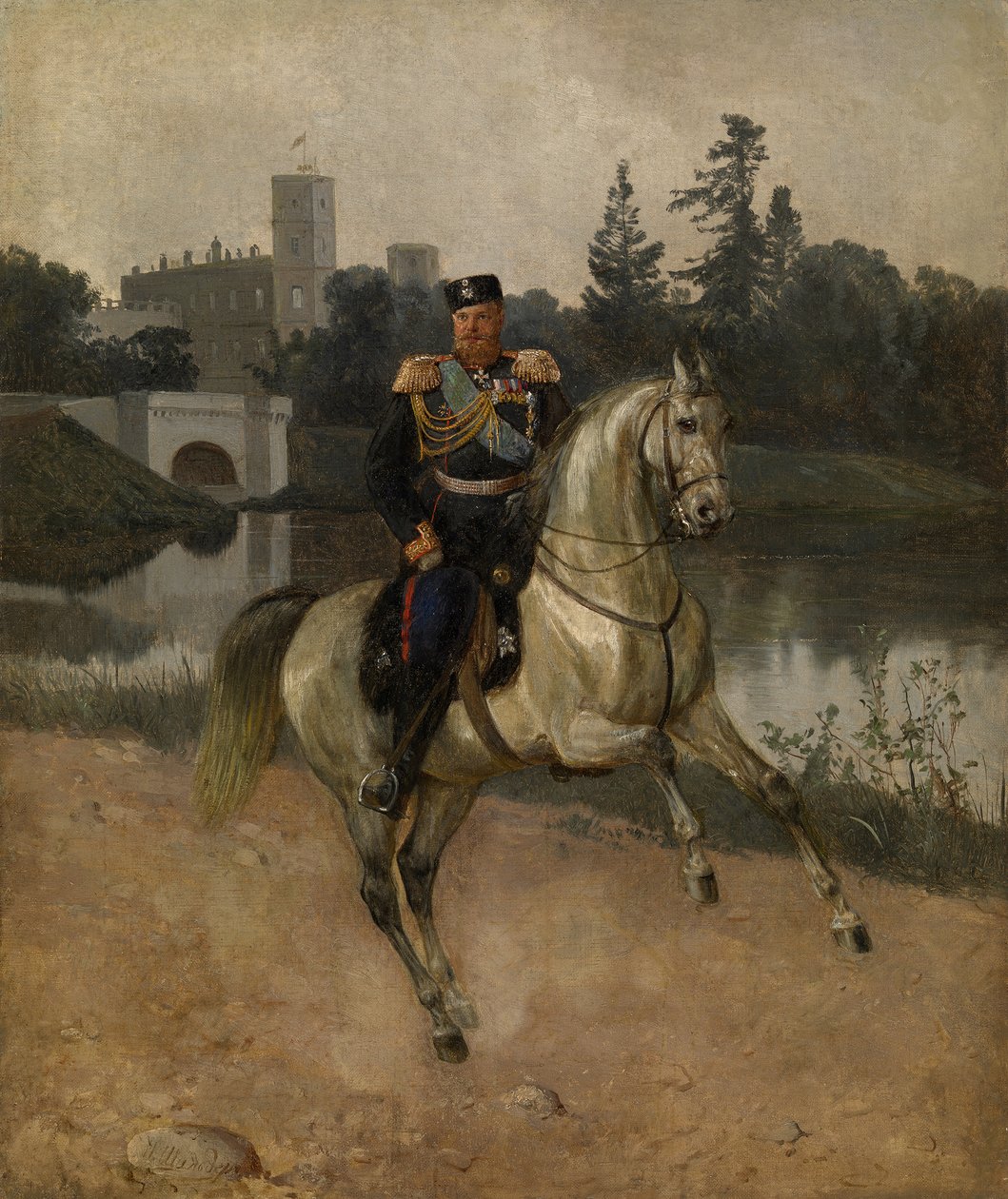 Jezdecký portrét císaře Alexandra III 1845-1894 v Gatchina od Nikolai Gustavovich Schilder