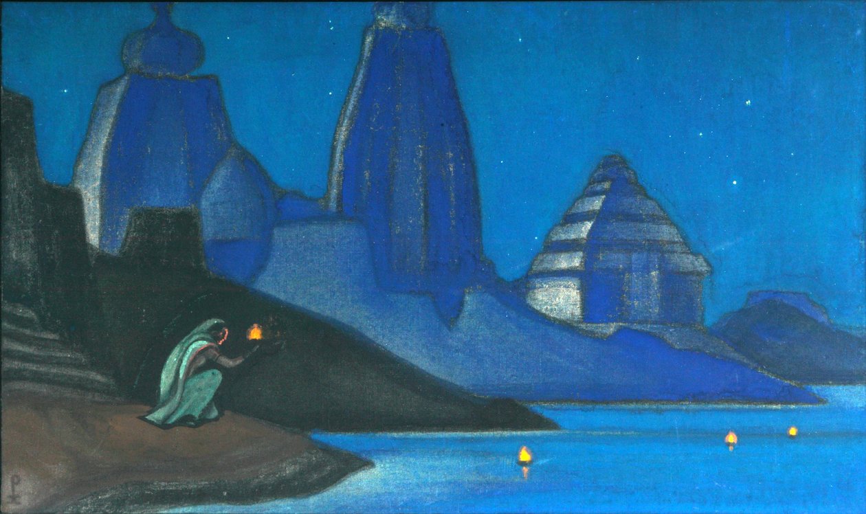Plamen štěstí svítí na Ganze, 1947 od Nikolai Konstantinowitsch Roerich