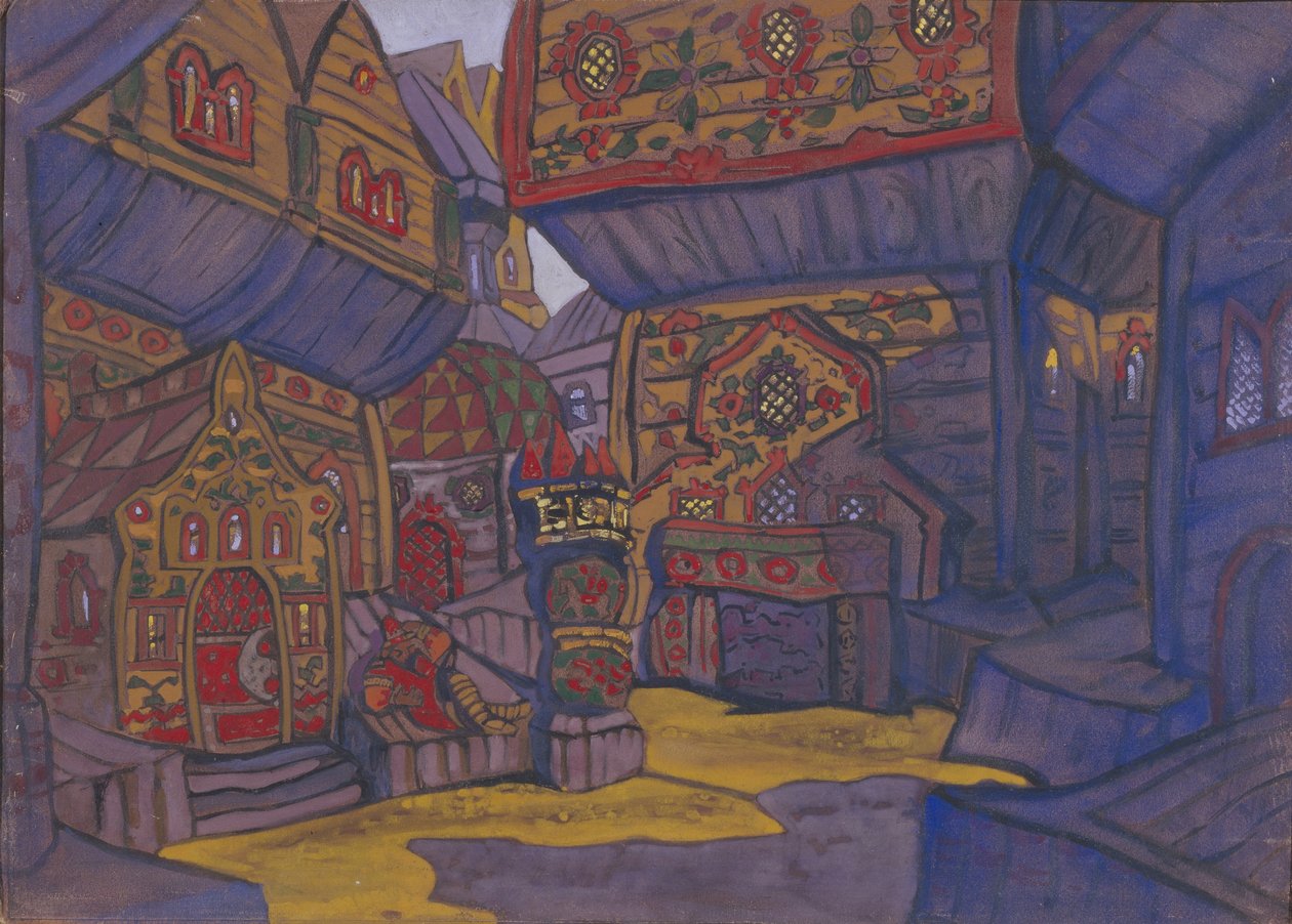 Dvůr knížete Vladimíra Galitského. Scénický návrh k opeře Kníže Igor od A. Borodina, 1914 od Nikolai Konstantinowitsch Roerich
