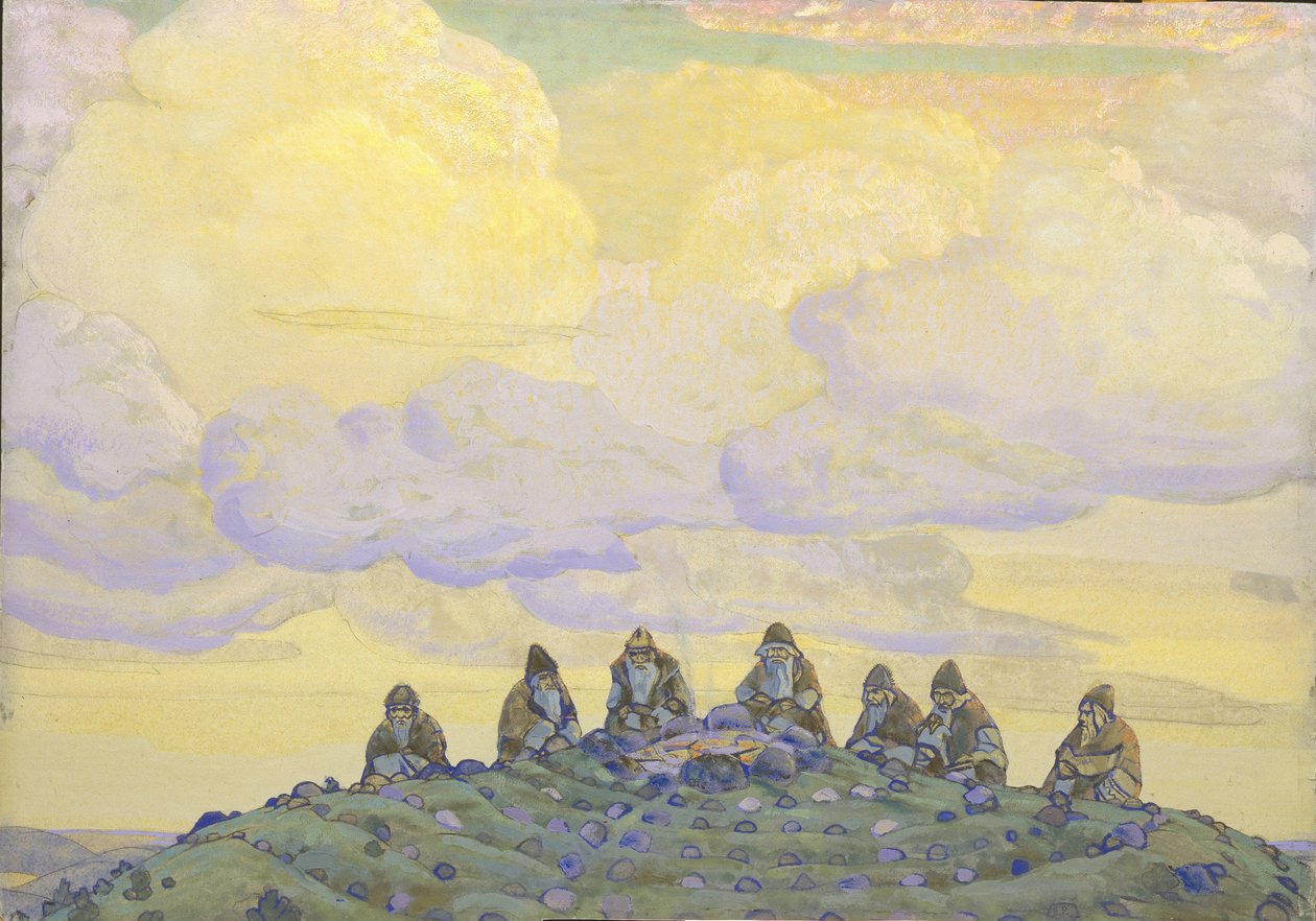 Velká oběť. Scénografie k baletu Svěcení jara Le Sacre du Printemps I. Stravinského, 1910 od Nikolai Konstantinowitsch Roerich