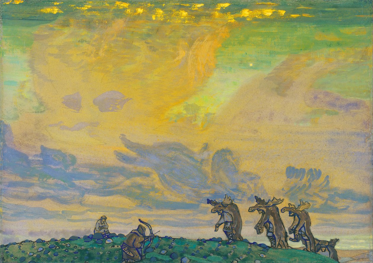 Velká oběť. Scénografie k baletu Svěcení jara Le Sacre du Printemps I. Stravinského, 1910 od Nikolai Konstantinowitsch Roerich