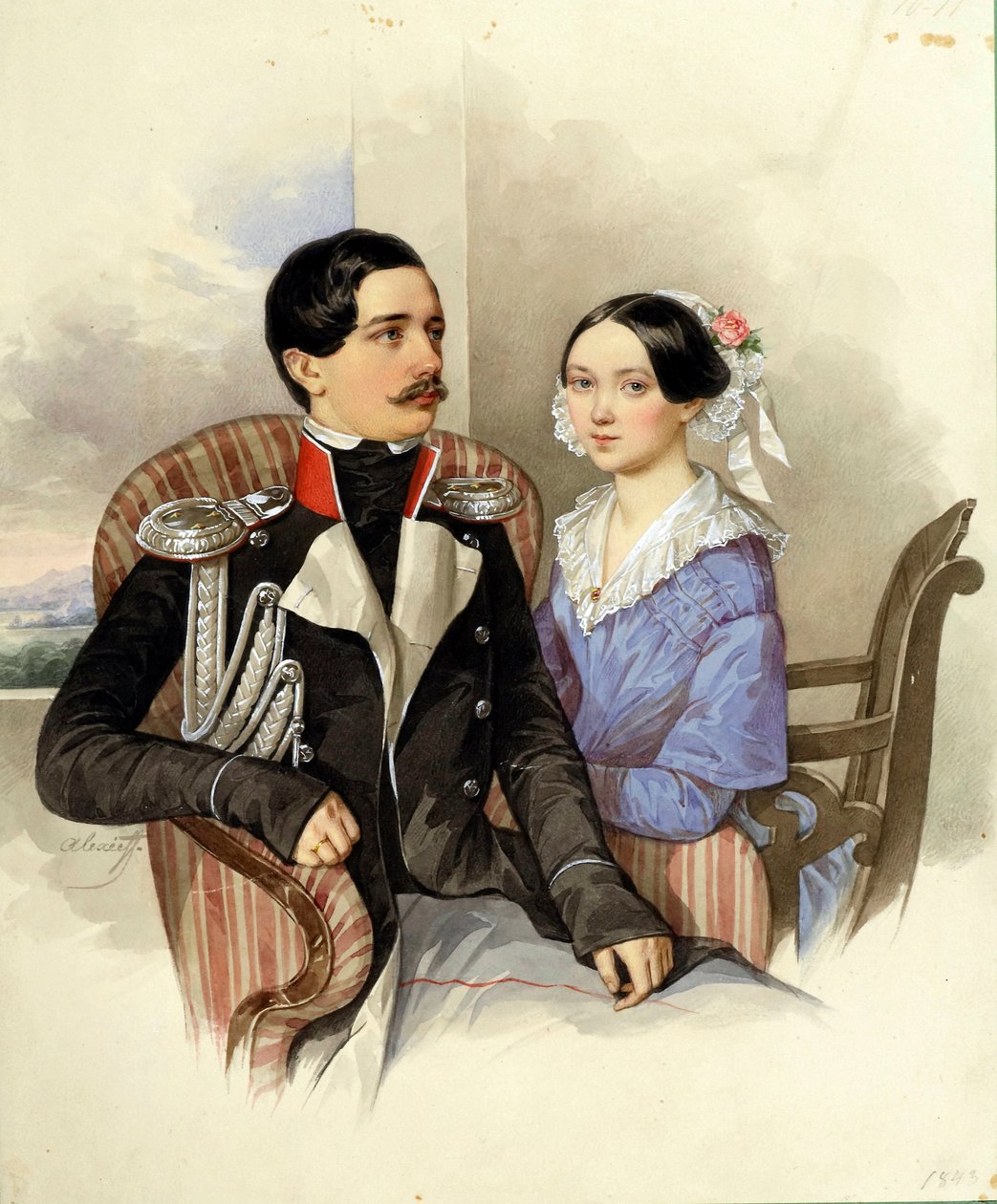 Portrét hraběte Jakova Karlovicha Sieverse (1818-1865) a hraběnky Very Mikhaylovny (1818-1865) - umělecké dílo N. M. Alexejeva (1800-1850) od Nikolai Mikhailovich Alexeyev