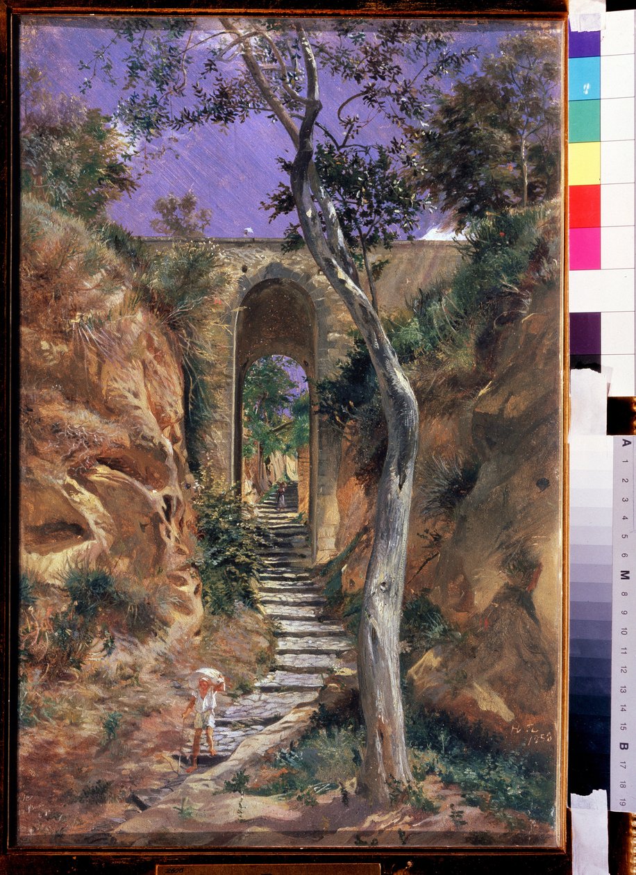 "" Le pont de Vico (Corse?) "" Peinture de Nikolai Ge (Gay) (1831-1894) 1858 Rozměr. 45,5 x 30 cm Státní Treťjakovská galerie, Moskva od Nikolai Nikolajevitch Gay