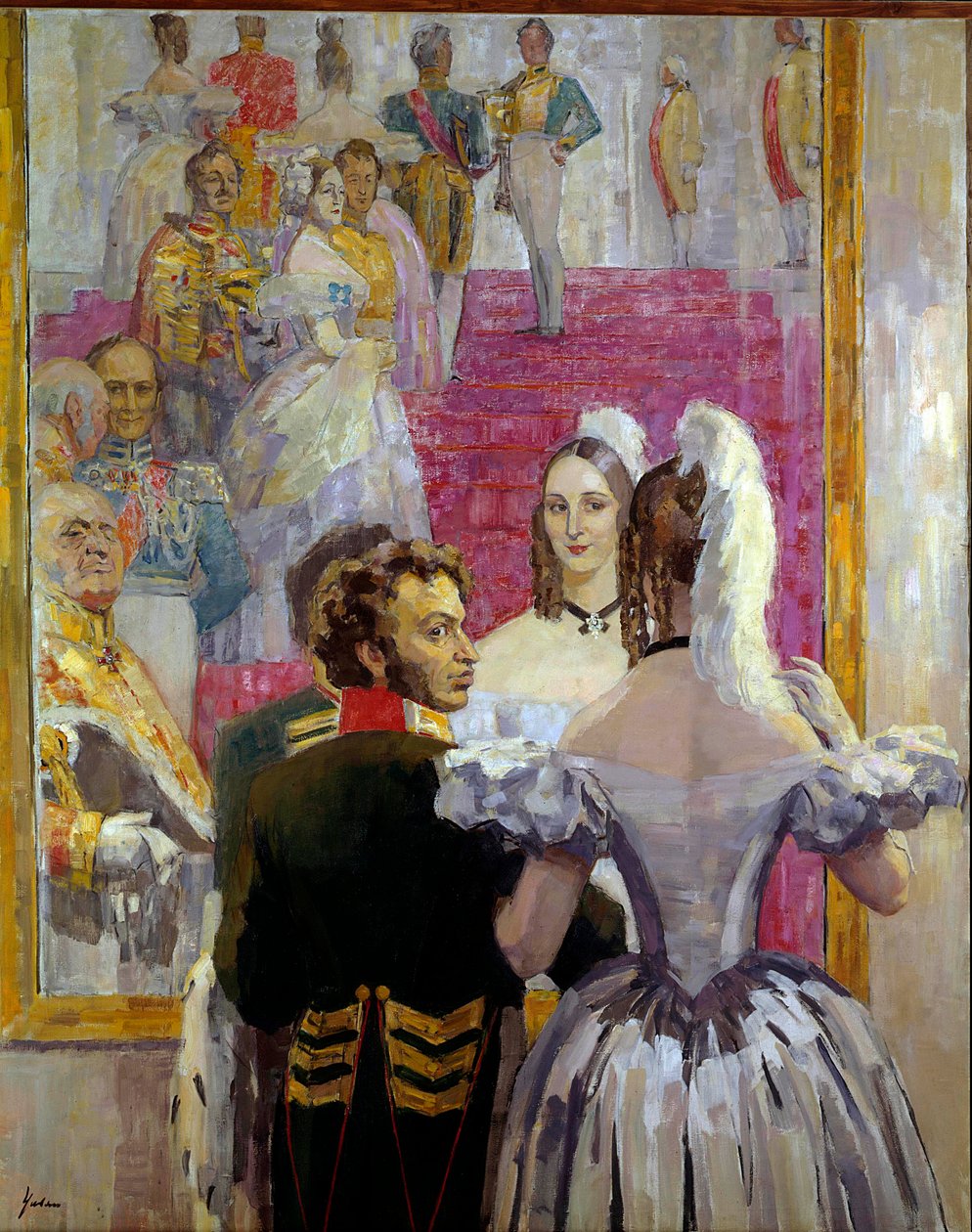 Ruský básník Alexander Puškin (Puškin) (1799-1837) a jeho manželka Natalia Gontcharova (Gončarovová) na plese paláce Anichkof. Obraz Nikolaje Pavloviče Uljanova (Ulyanov) (1875-1949) od Nikolai Pavlovich Ulyanov