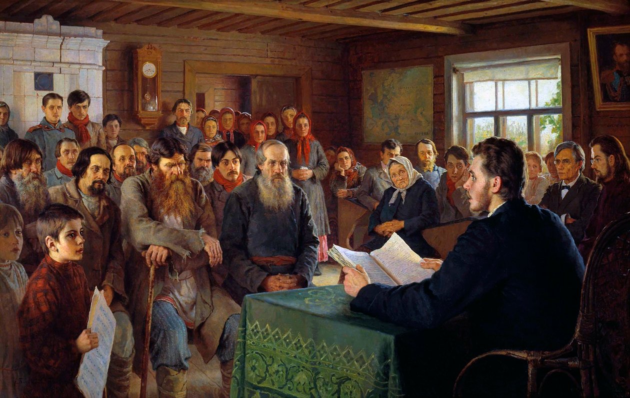 Nedělní poselství ve vesnické škole, 1895. od Nikolai Petrovich Bogdanov Belsky