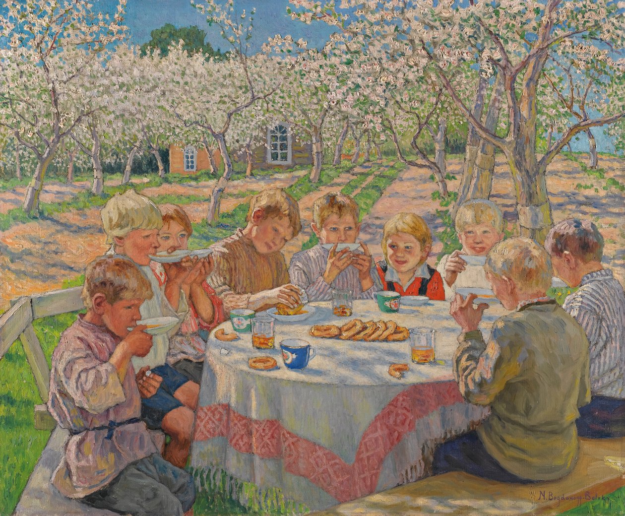 Čaj V Jablečném Sadu. od Nikolai Petrovich Bogdanov Belsky