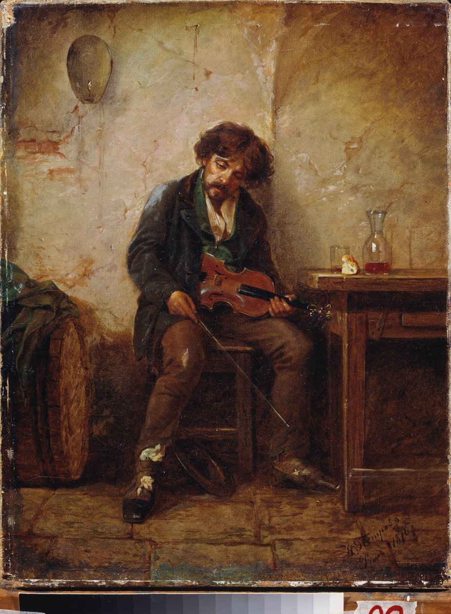 Hudebník. Obraz Nikolaje Petroviče Petrova (1834-1876), olej na plátně od Nikolai Petrovich Petrov