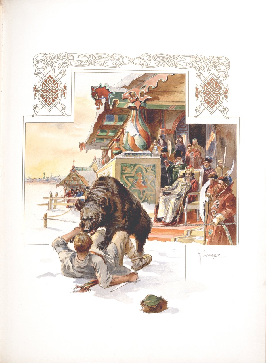 Vnadění medvědů. Ilustrace pro Velkoknížecí, carský a císařský lov v Rusku od N. Kutepova od Nikolai Semyonovich Samokish