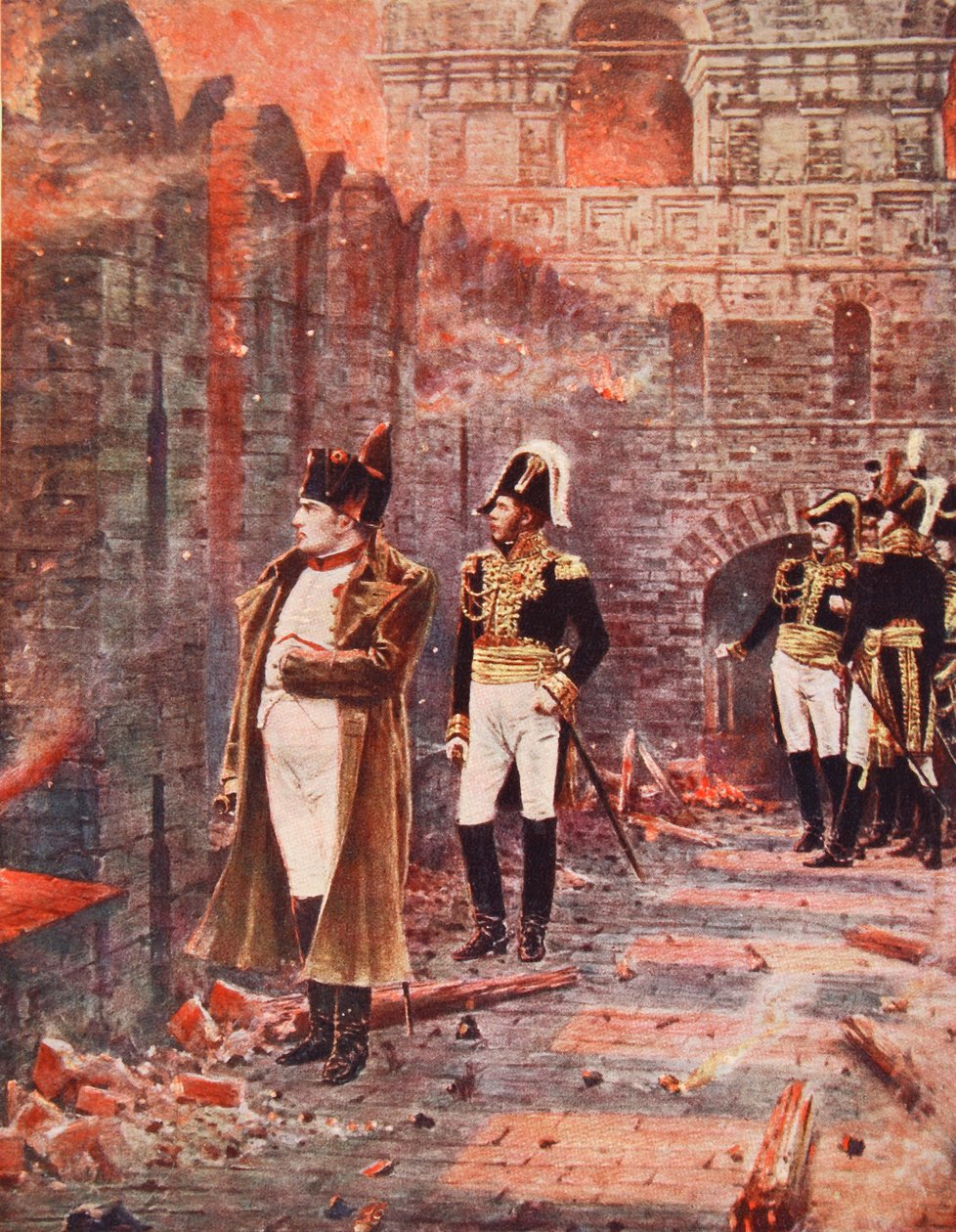 Napoleon sleduje požár Moskvy, ilustrace z „Hutchinsonových dějin národů“, kolem roku 1910 od Nikolai Stepanovich Vereshchagin