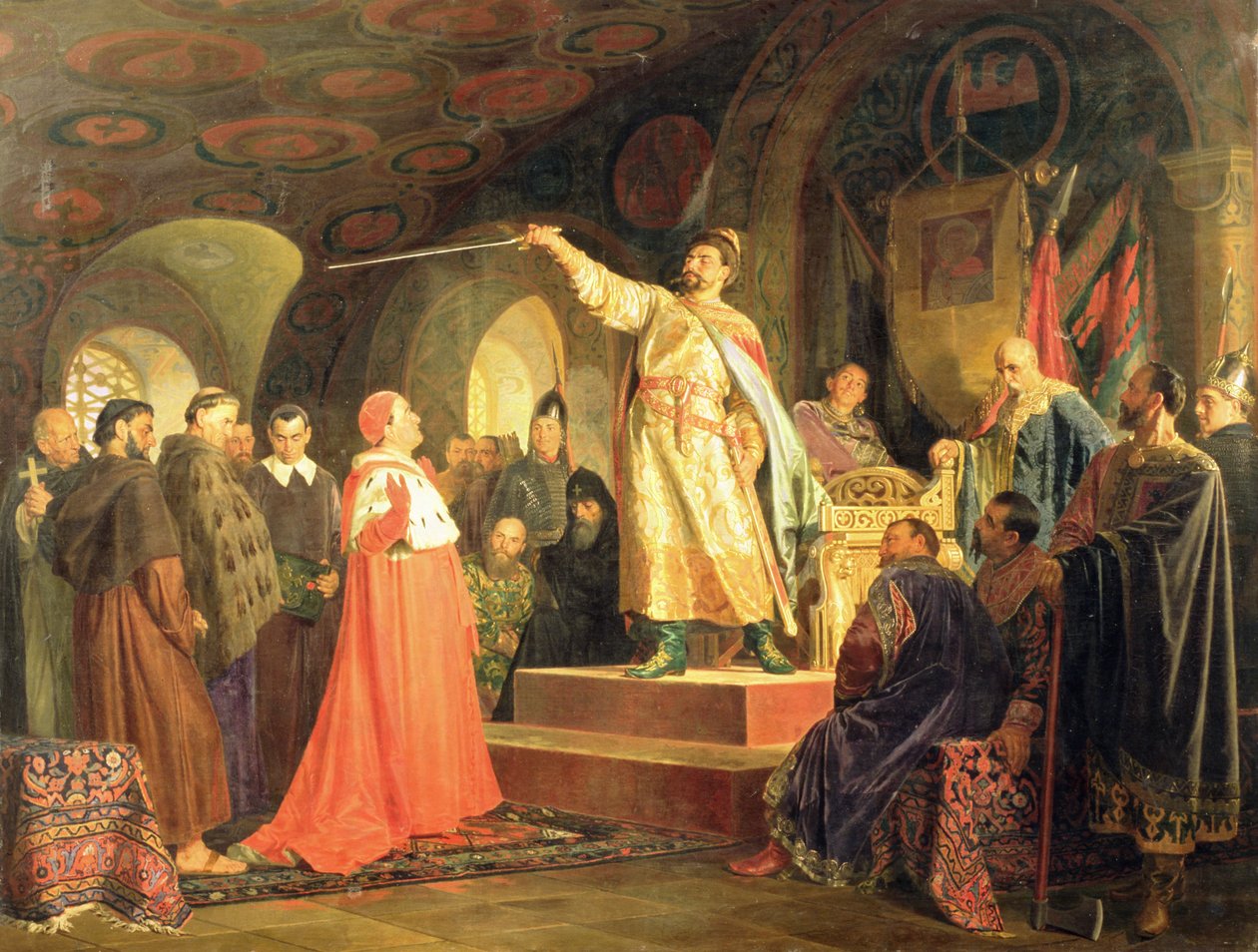 Princ Roman z Halychu-Volyně přijímá velvyslance papeže Innocenta III., 1875 od Nikolai Vasilievich Nevrev
