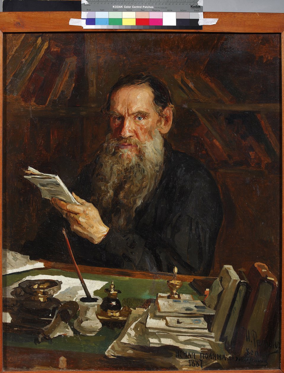 Leon Tolstoi - Portrét autora hraběte Lva Nikolajeviče Tolstého (1828-1910), od Orlowa, Nikolaje Vasilieviče (1863-1924). Olej na plátně, konec 19. stol.. Státní ústřední literární muzeum, Moskva od Nikolai Vasilievich Orlow