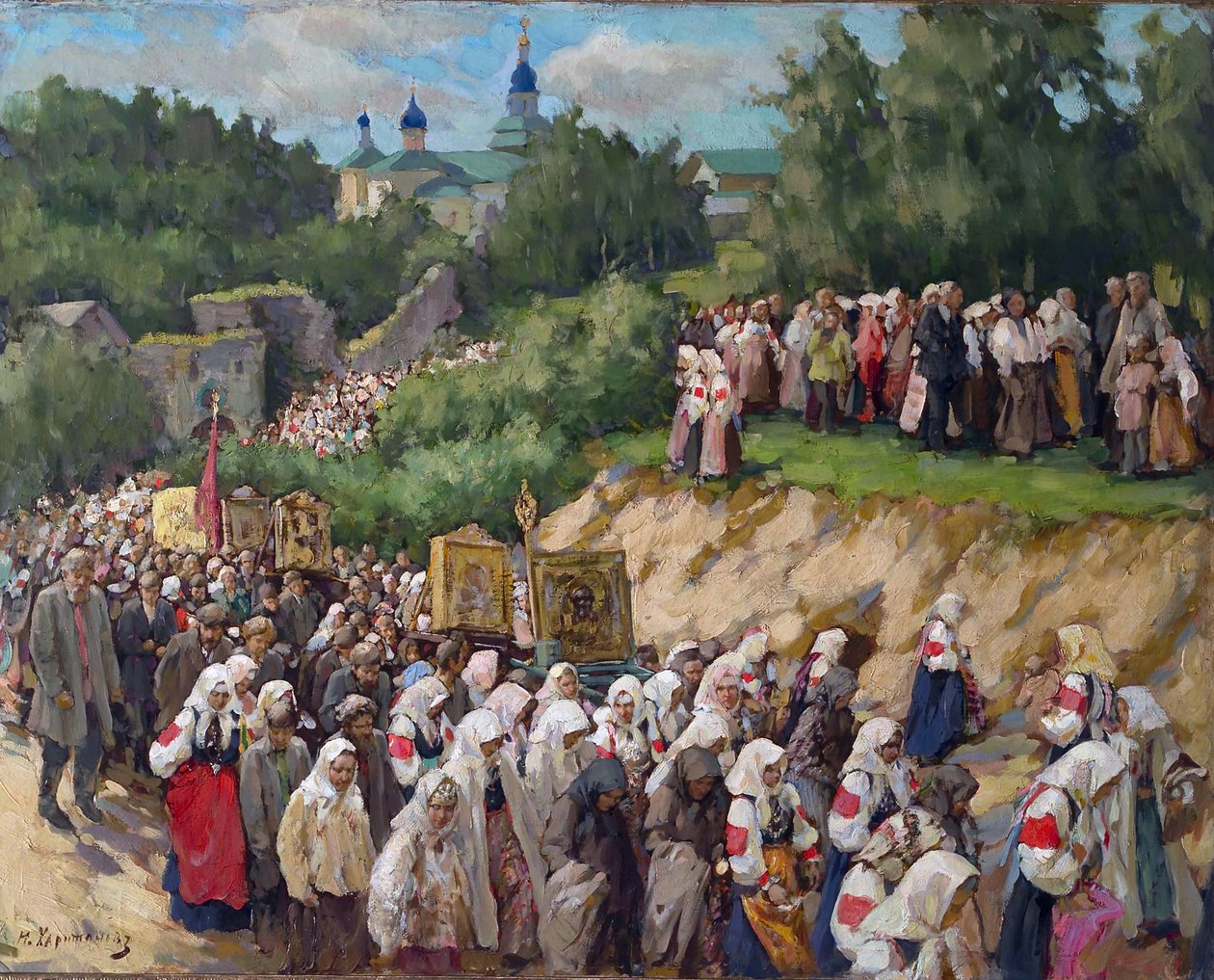 Křížový průvod v Pskovo-Pechersky Dormition kláštera od Nikolai Vasilyevich Kharitonov