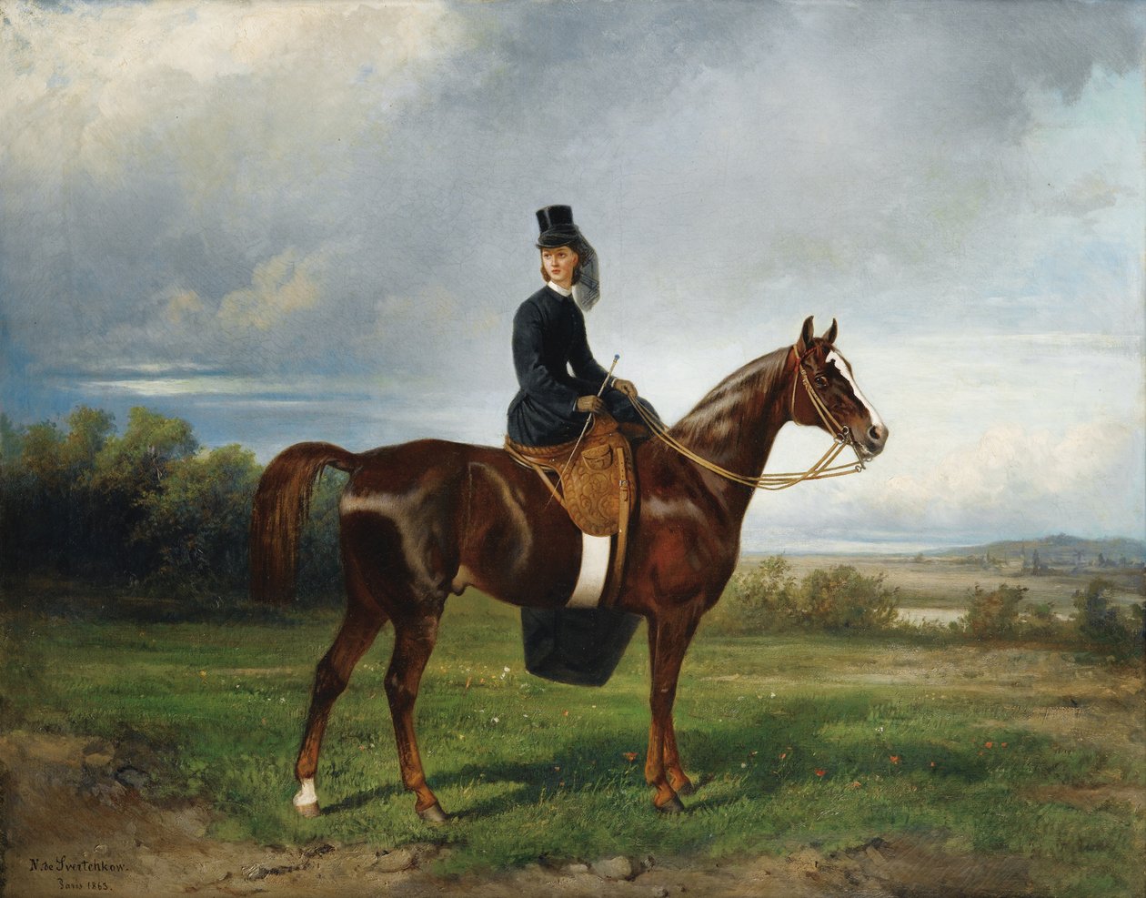 Jezdecký portrét Seymouriny Poirsonové, rozené Cuthbertsonové, 1863 od Nikolai Yegorovich Sverchkov