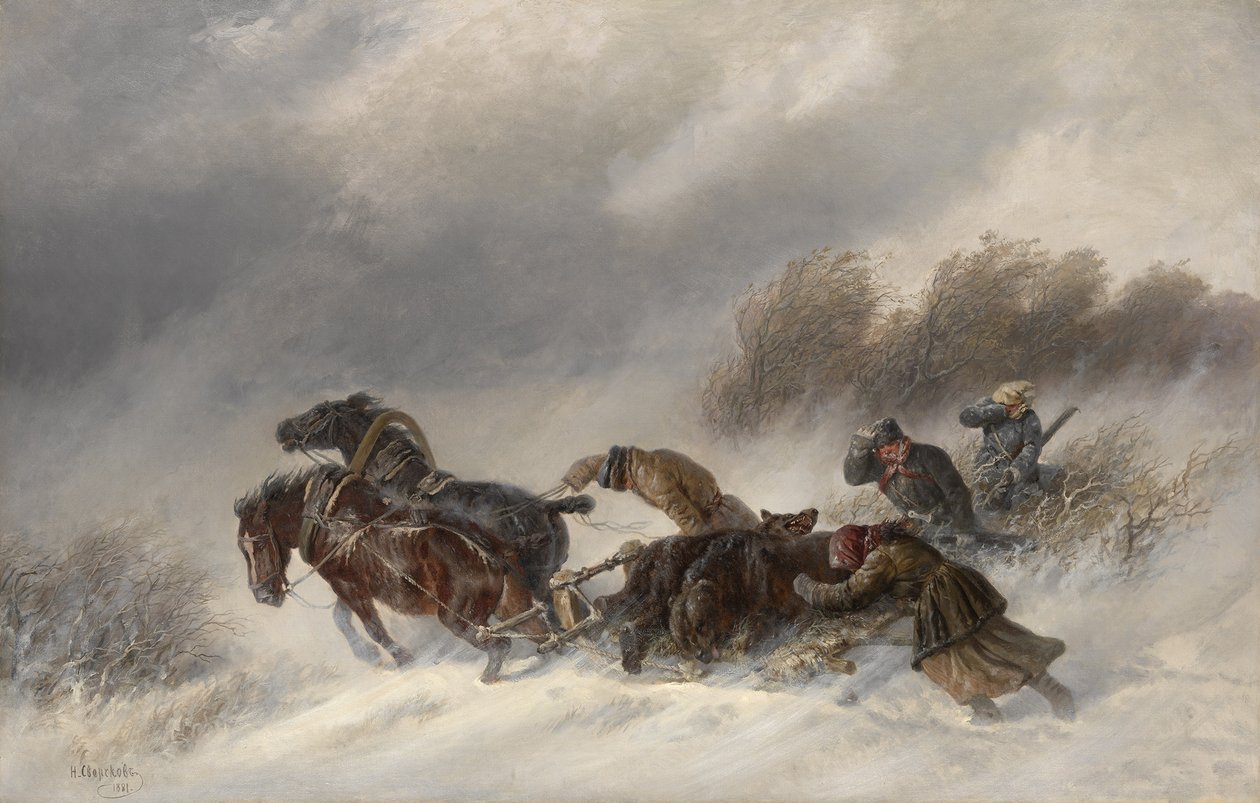 Návrat z lovu medvědů, 1881 od Nikolai Yegorovich Sverchkov