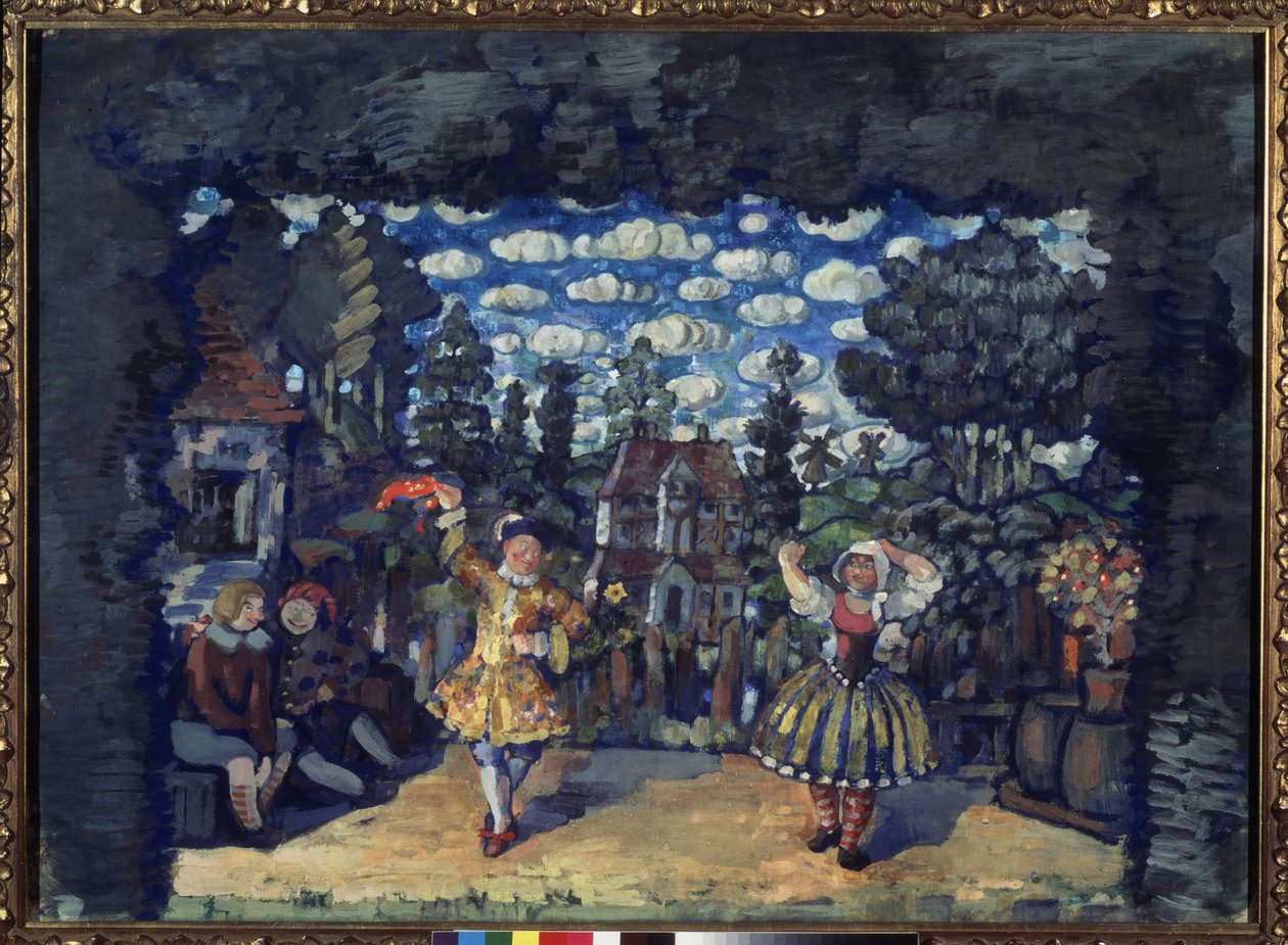 Hotel u Zeleného býka. Přípravná výzdoba pro hru ""Holanďanka Lisa"" od Michaila Kouzmina (1875-1936). Dílo Nikolaje Nikolajeviče Sapunova (Sapunov) (1880-1912), tempera na kartonu od Nikolaj Nikolaevic Sapunov