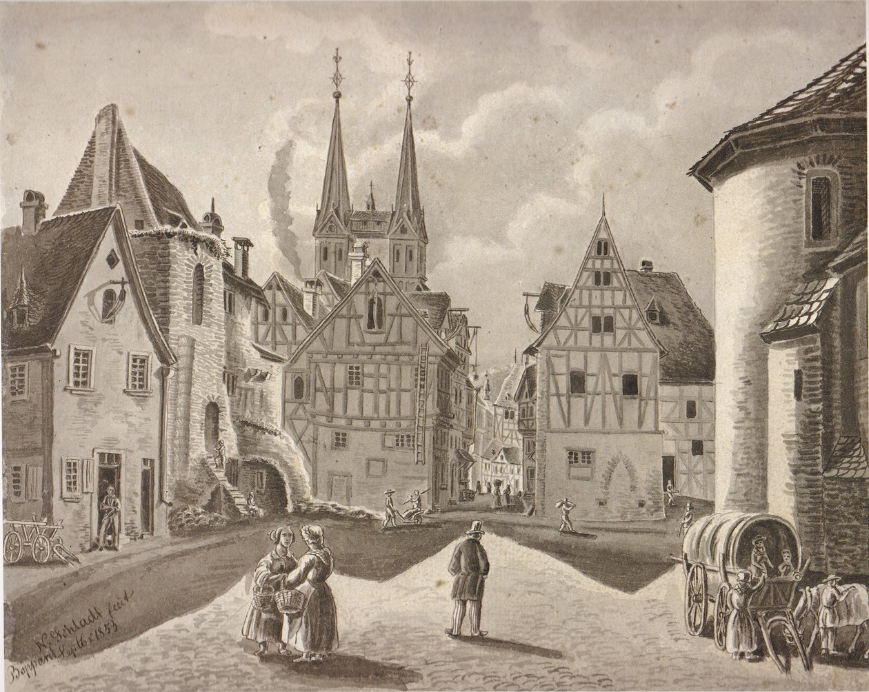 Burgplatz před volebním hradem Boppard kolem roku 1853 od Nikolaus Schlad