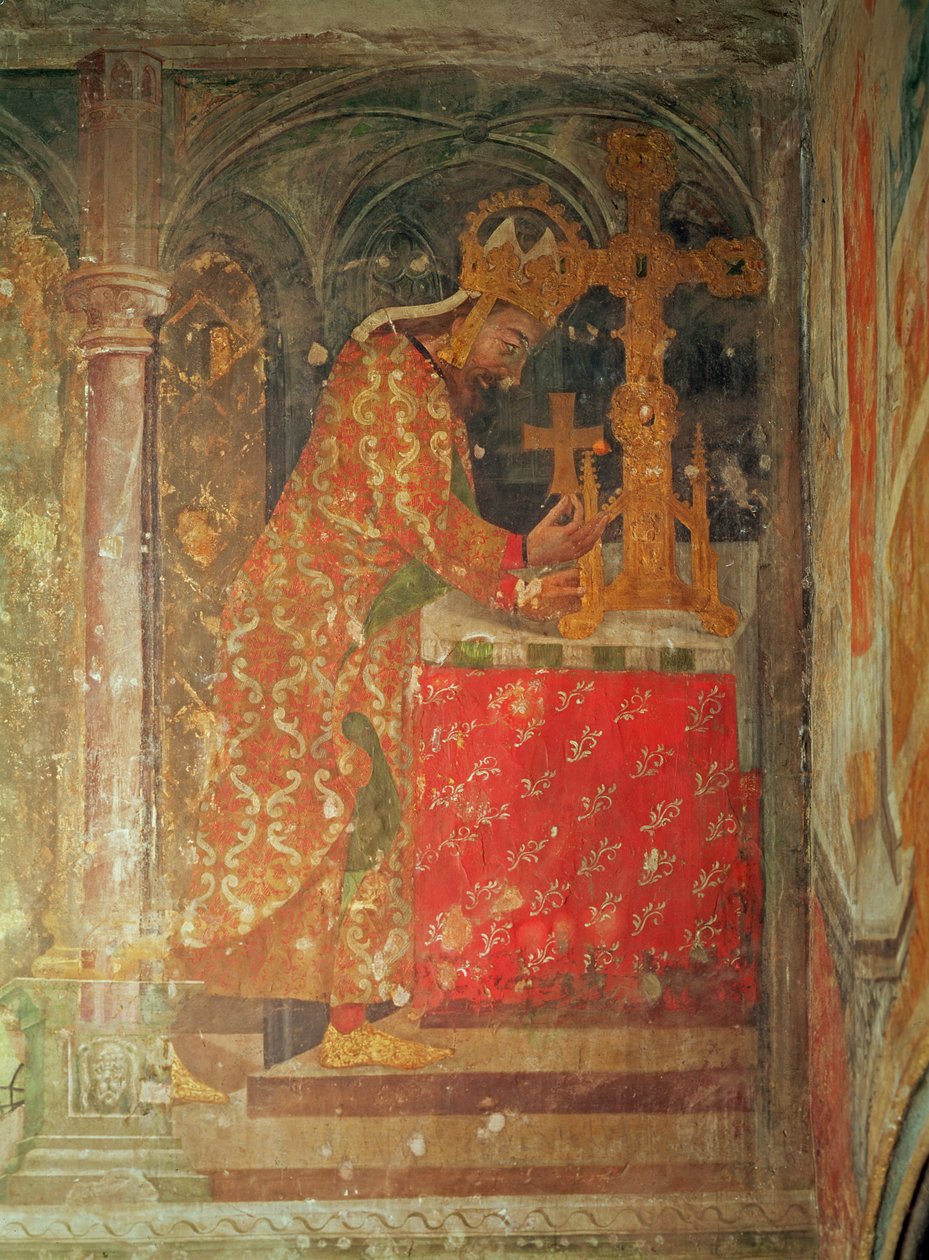 Císař Svaté říše římské Karel IV. ukládá relikvii trnu z Kristovy koruny do relikviáře z kaple Panny Marie, 1357-60 (viz též 204541 a 204544) od Nikolaus Wurmser
