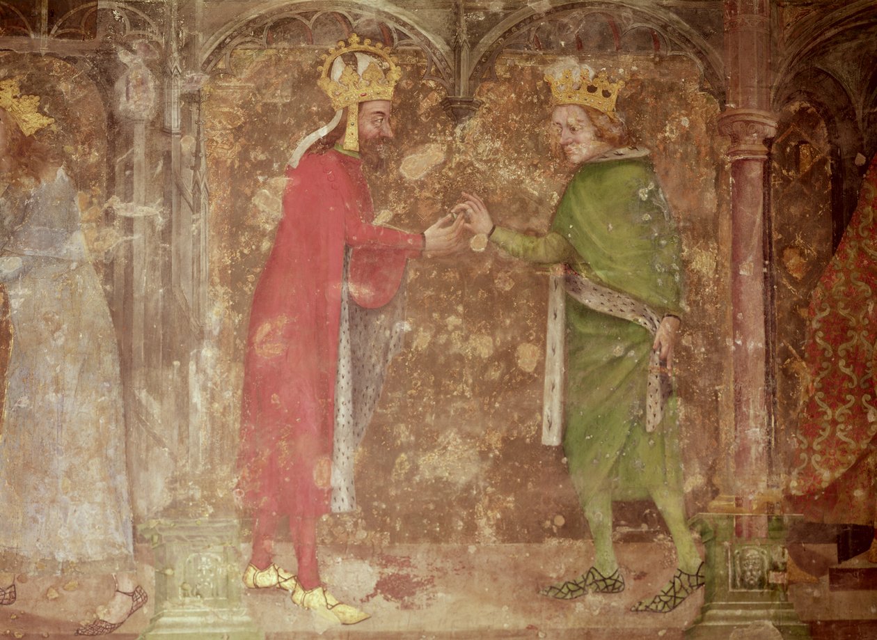 Císař Svaté říše římské Karel IV. přijímá od francouzského krále Jana II. trn z Kristovy koruny z kaple Panny Marie, 1357-60 (viz také 204544 a 397961). od Nikolaus Wurmser