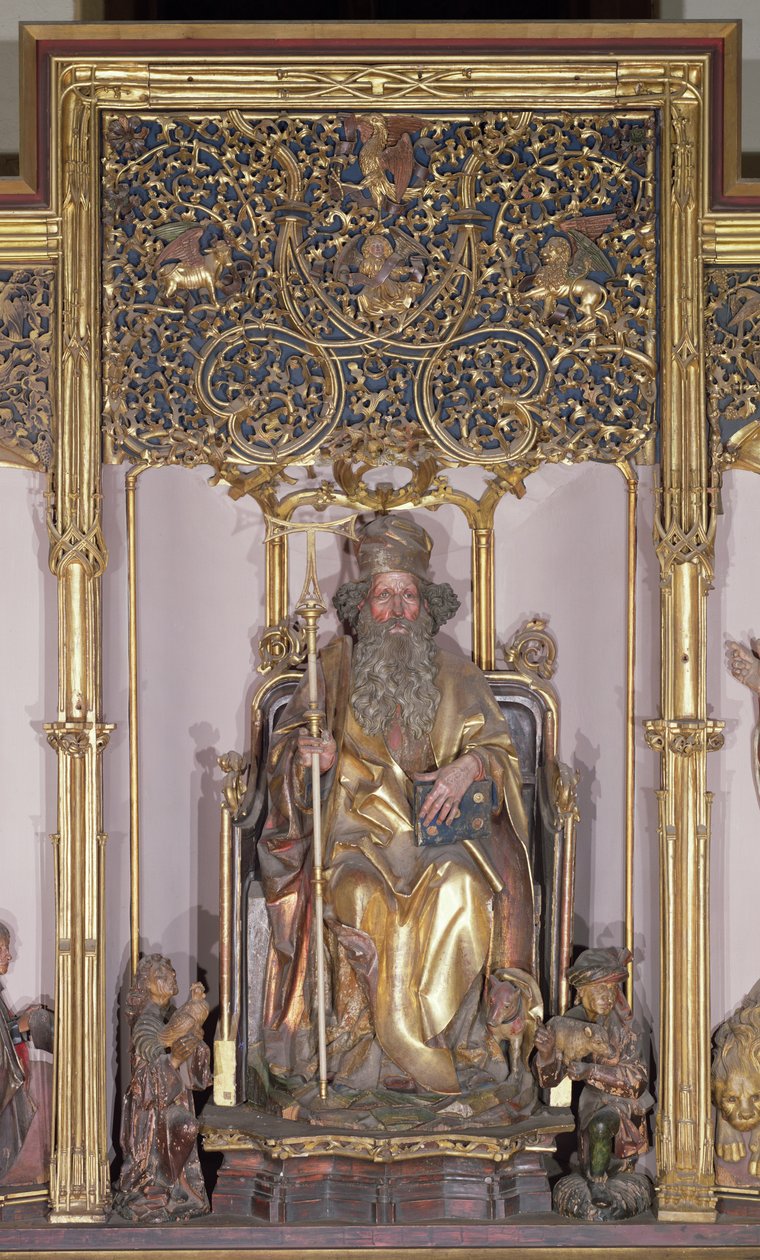 Isenheimský oltář, Saint Anthony the Hermit, c.1490 (zlatá barva na dřevě) od Nikolaus Hagenauer