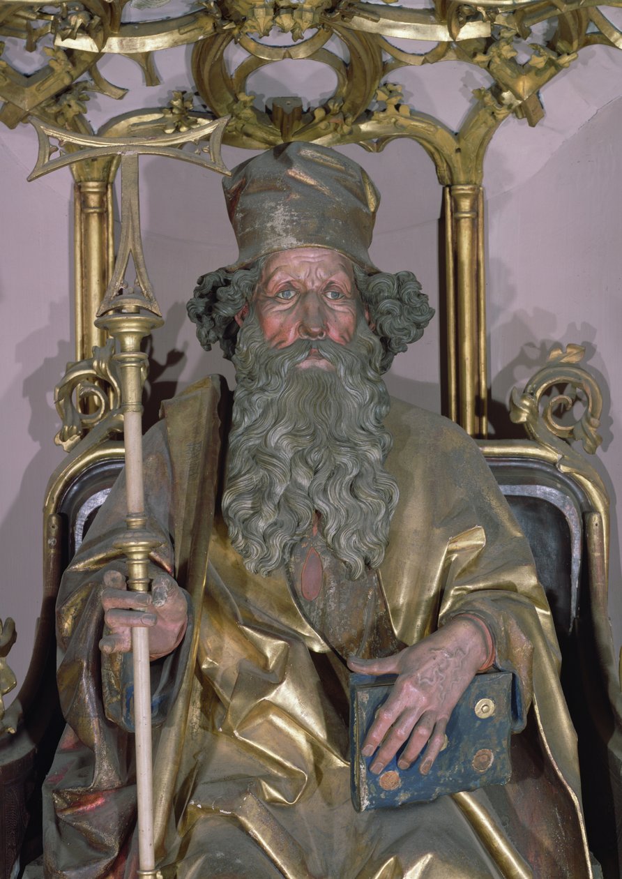 Isenheimský oltář, Svatý Antonín Poustevník detail svatého Antonína, zlatá barva na dřevě cca 1490 od Nikolaus Hagenauer