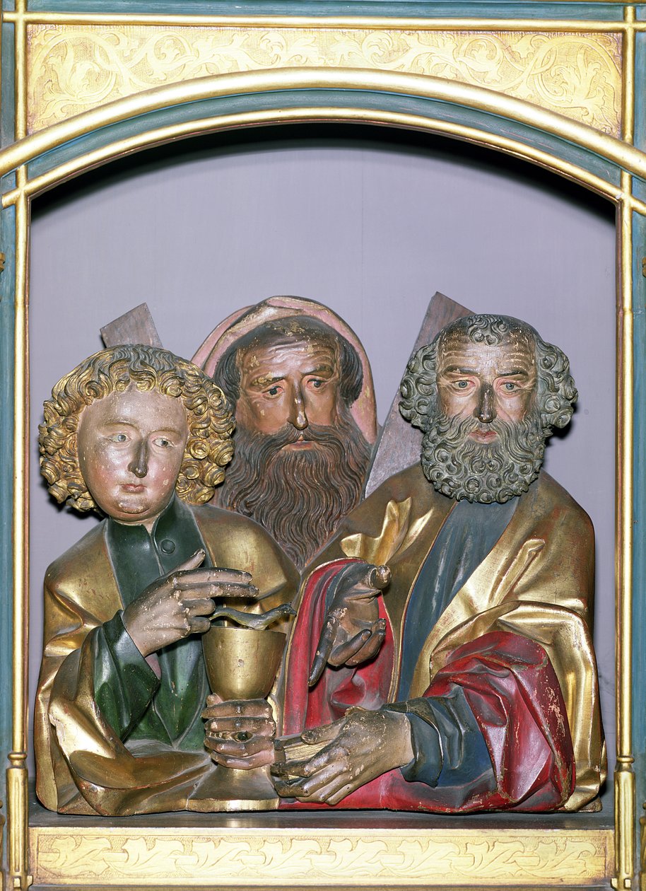 Dřevořezby SS. John, Andrew a Peter, z predely Isenheimského oltáře, kolem roku 1490 (malované dřevo) od Nikolaus Hagenauer