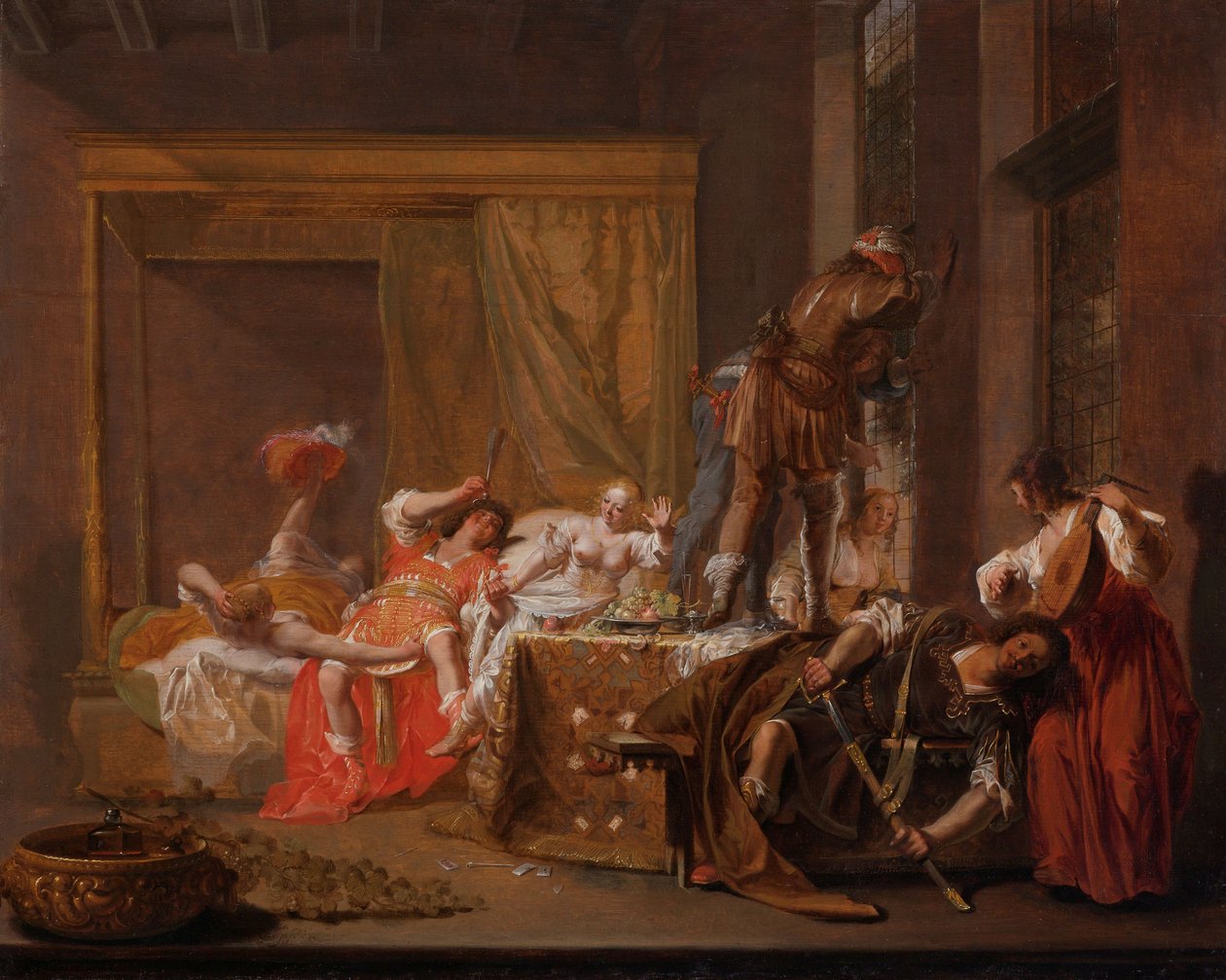Scéna ze svatby Messaliny a Gaia Silliuse, kolem 1645-1650 (olej na panelu) od Nikolaus Knüpfer