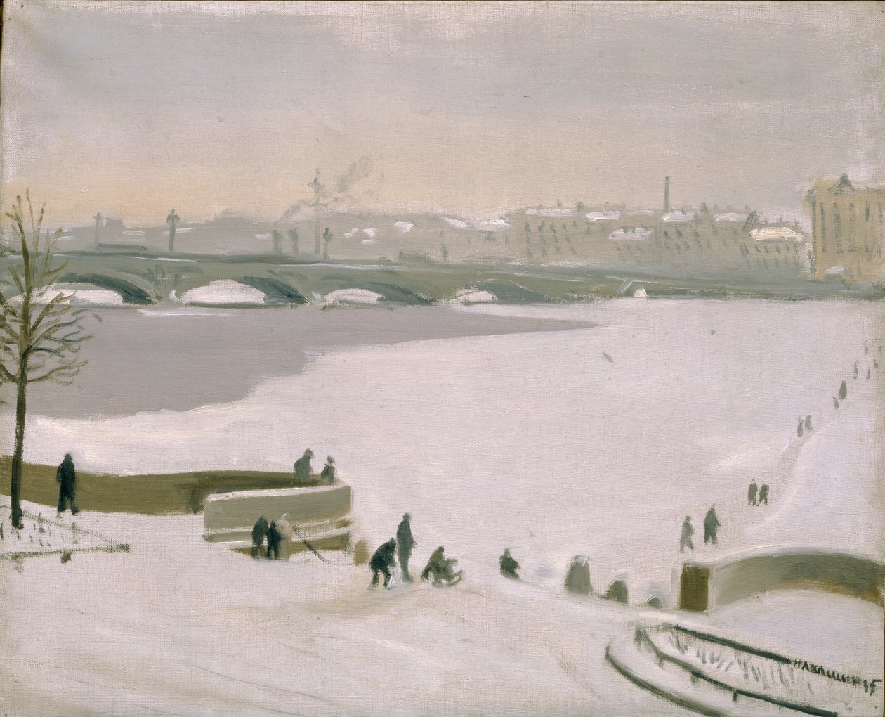 Přechod zamrzlé řeky Něvy, 1935 od Nikolay Fyodorovich Lapshin