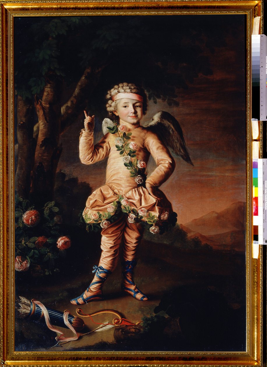 Portrét Ivana Yakimova en Cupidona (Portrét Ivana Yakimova s ​​Cupidem). Peinture de Nikolai Ivanovič Argunov (Argounov) (1771-duben 1829). Huile pane Toile od Nikolay Ivanovich Argunov