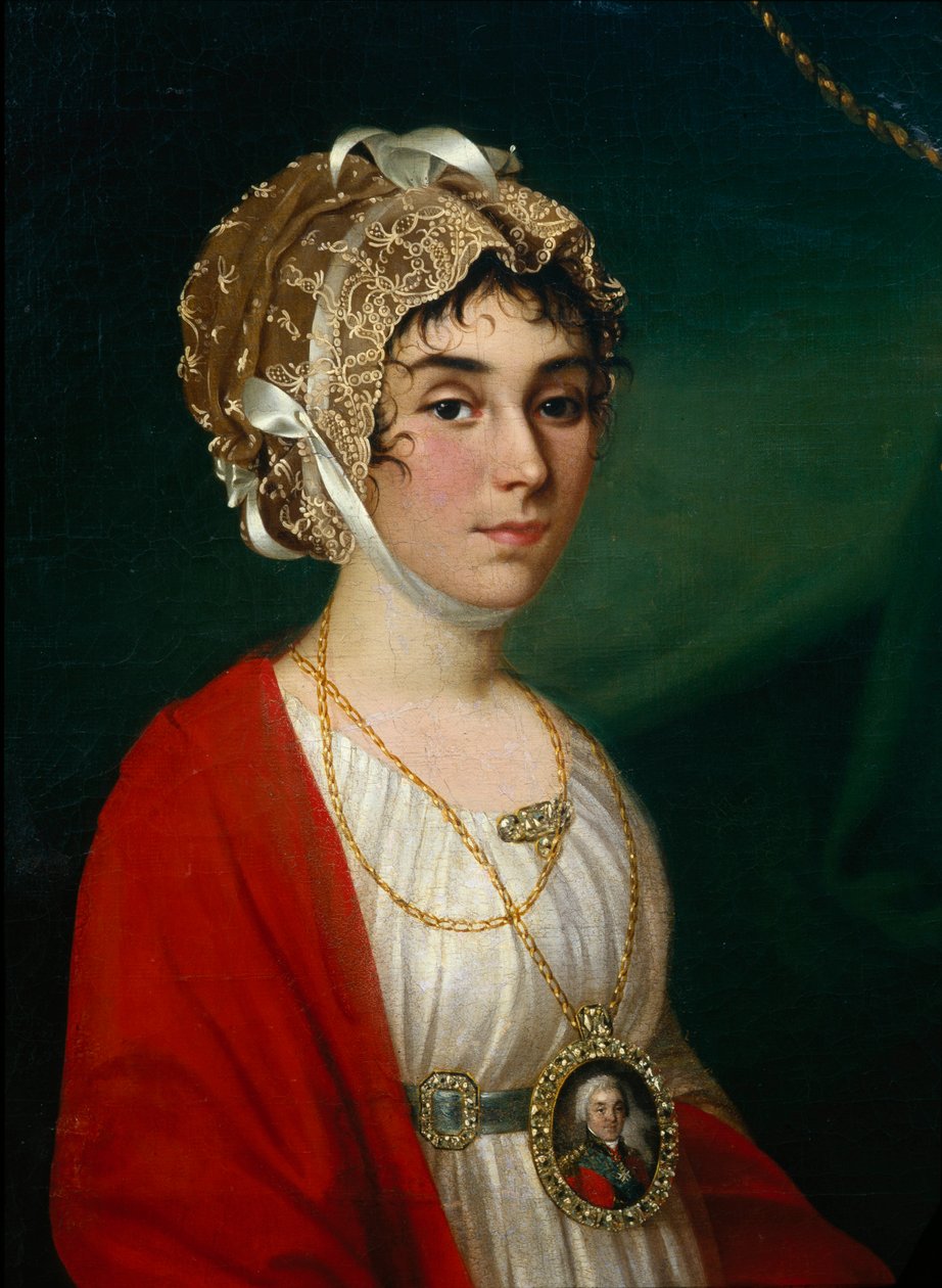 Portrét herečky a zpěvačky, hraběnky Praskovya Sheremetyeva Zhemchugova 1768-1803, 1802 od Nikolay Ivanovich Argunov