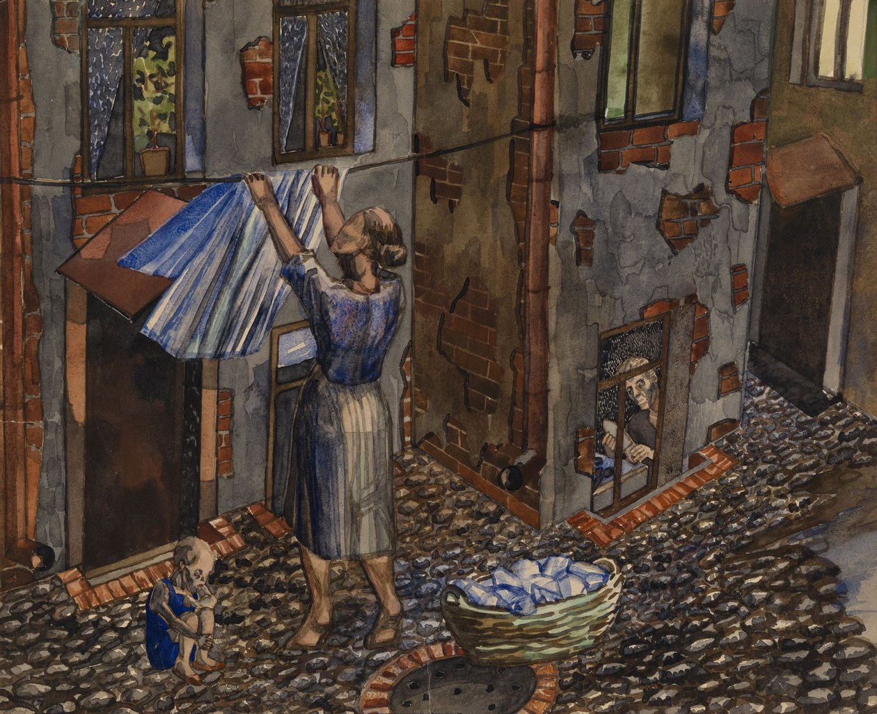 Starý dvůr - dílo Nikolaje Ivanoviče Evgrafova (1904-1941), akvarel a tuš na papíře (27,5x33,5 cm) od Nikolay Ivanovich Evgrafov