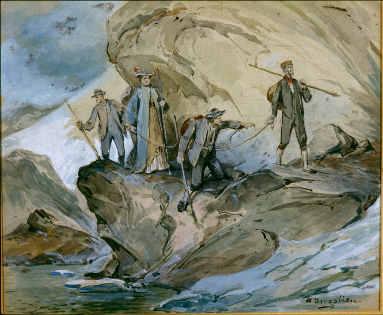 Túra přes ledovec Hardanger (akvarel na papíře) od Nils Bergslien
