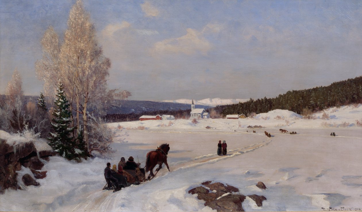 Jízda na saních do kostela od Nils Hansteen