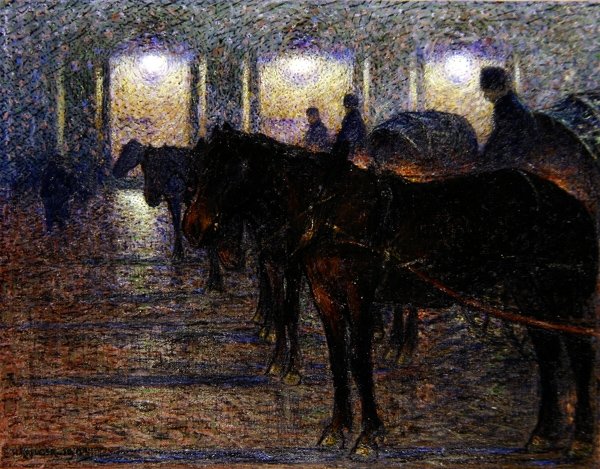 Kočáry tažené koňmi před budovou Opery, Stockholm od Nils Kreuger
