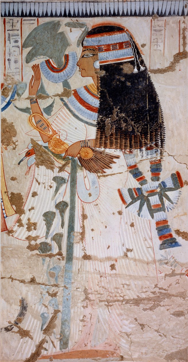 Ouserhatova matka, kopie fresky z Ouserhatovy hrobky v Thébách z doby vlády Setiho I., deska z knihy Ancient Egyptian Paintings, autor: Nina Davies od Nina de Garis Davies