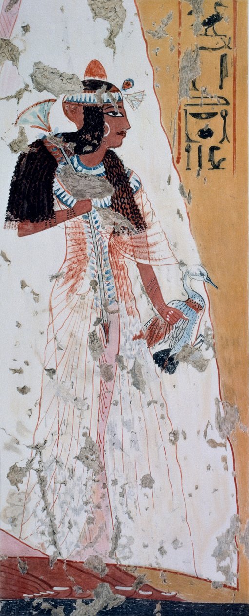 Mladá žena s kachnou, kopie fresky z Ipouyovy hrobky v Thébách z doby vlády Ramsese II., deska z knihy Ancient Egyptian Paintings, autor: Nina Davies od Nina de Garis Davies
