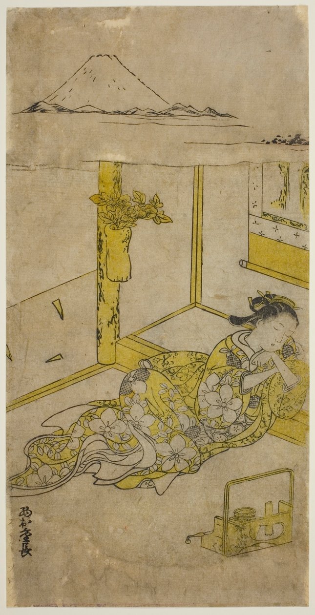 Spící mladá žena s horou Fuji nahoře od Nishimura Shigenaga