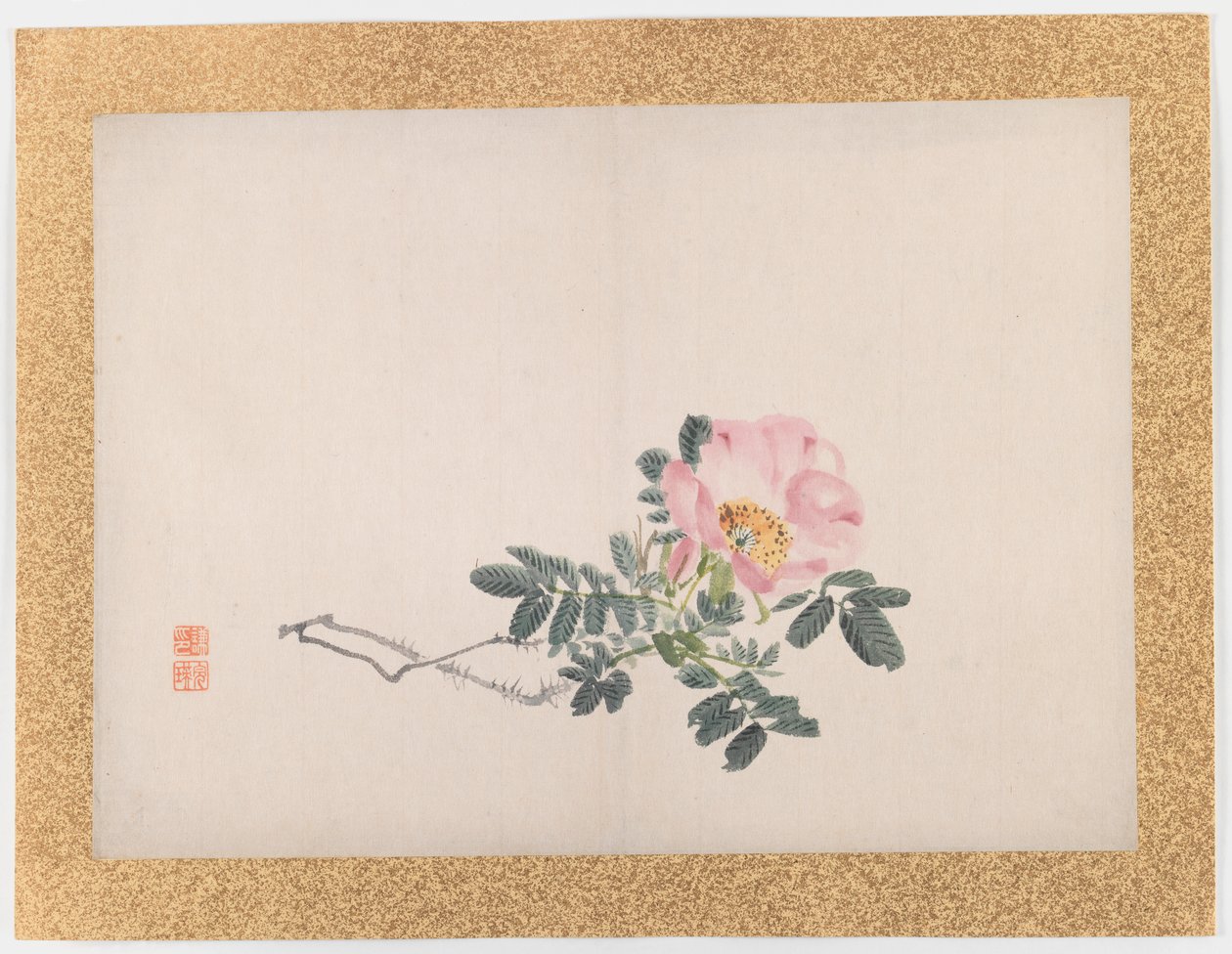 Bez názvu (Pink Rose), 1855 (inkoust a světlá barva na papíře) od Nishiyama Hoen