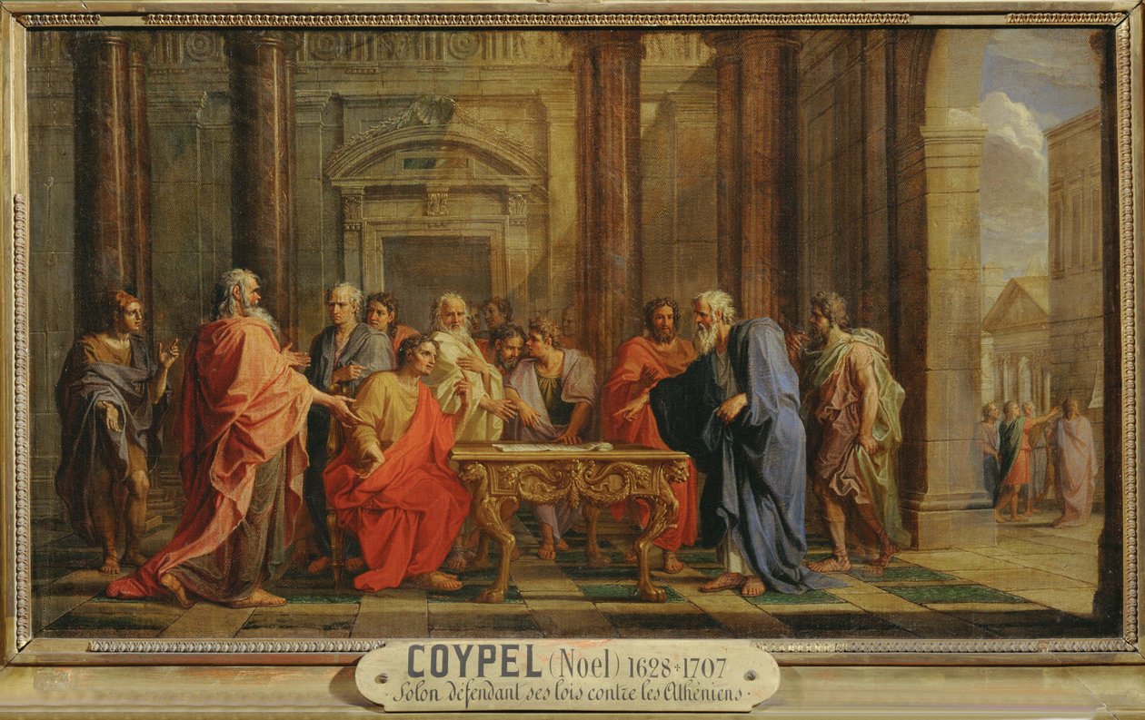 Solon soutenant la justice de ses lois contre les objections des Atheniens - Solón prosazuje své zákony proti námitkám Athéňanů ... od Noël Coypel