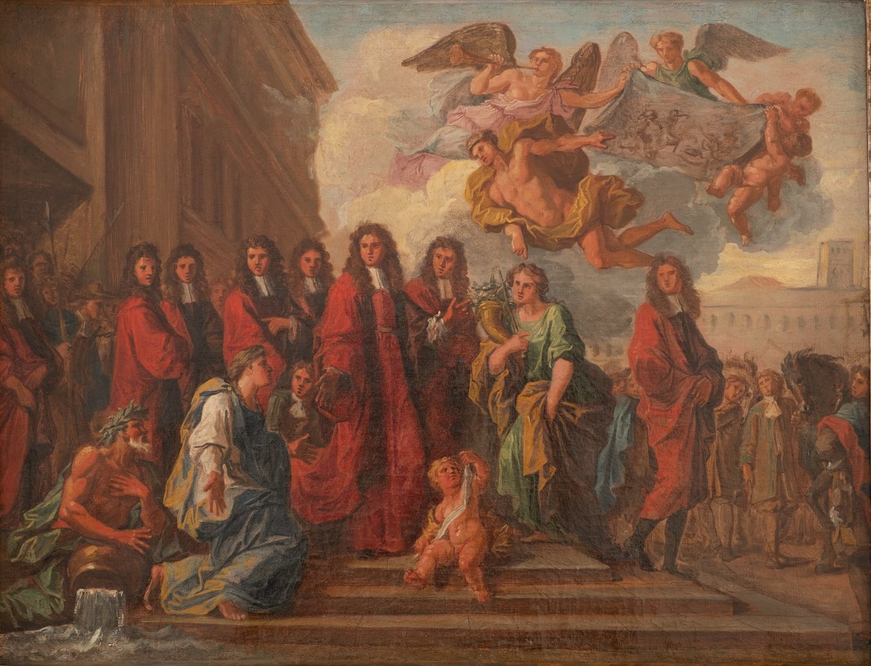 Pařížští radní odcházejí z Hotel de Ville do Notre Dame, aby poděkovali za vítězství Seneffe v roce 1674, kolem roku 1681 (olej na plátně) od Noël Coypel