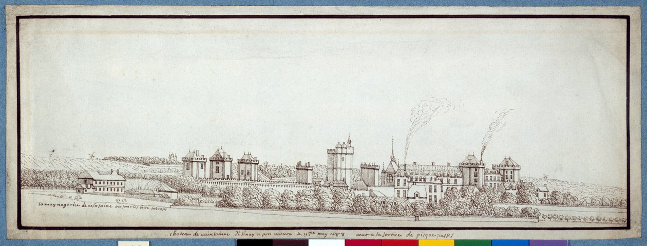 Chateau de Vincennes, s kouřícími komíny (pero a inkoust na papíře) od Noel Gasselin