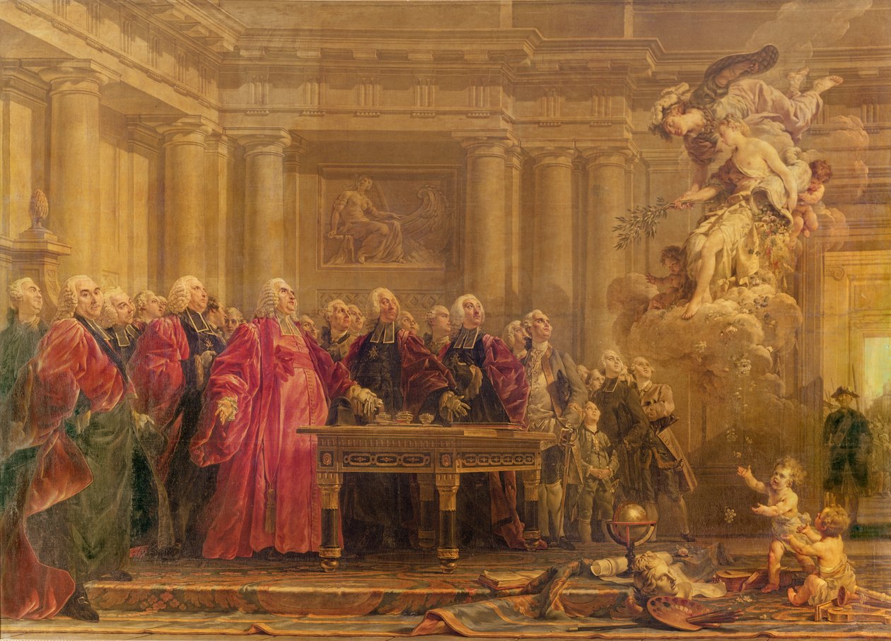 Magistráti v Paříži přijímající zprávy o míru, 21. června 1763 od Noel Halle